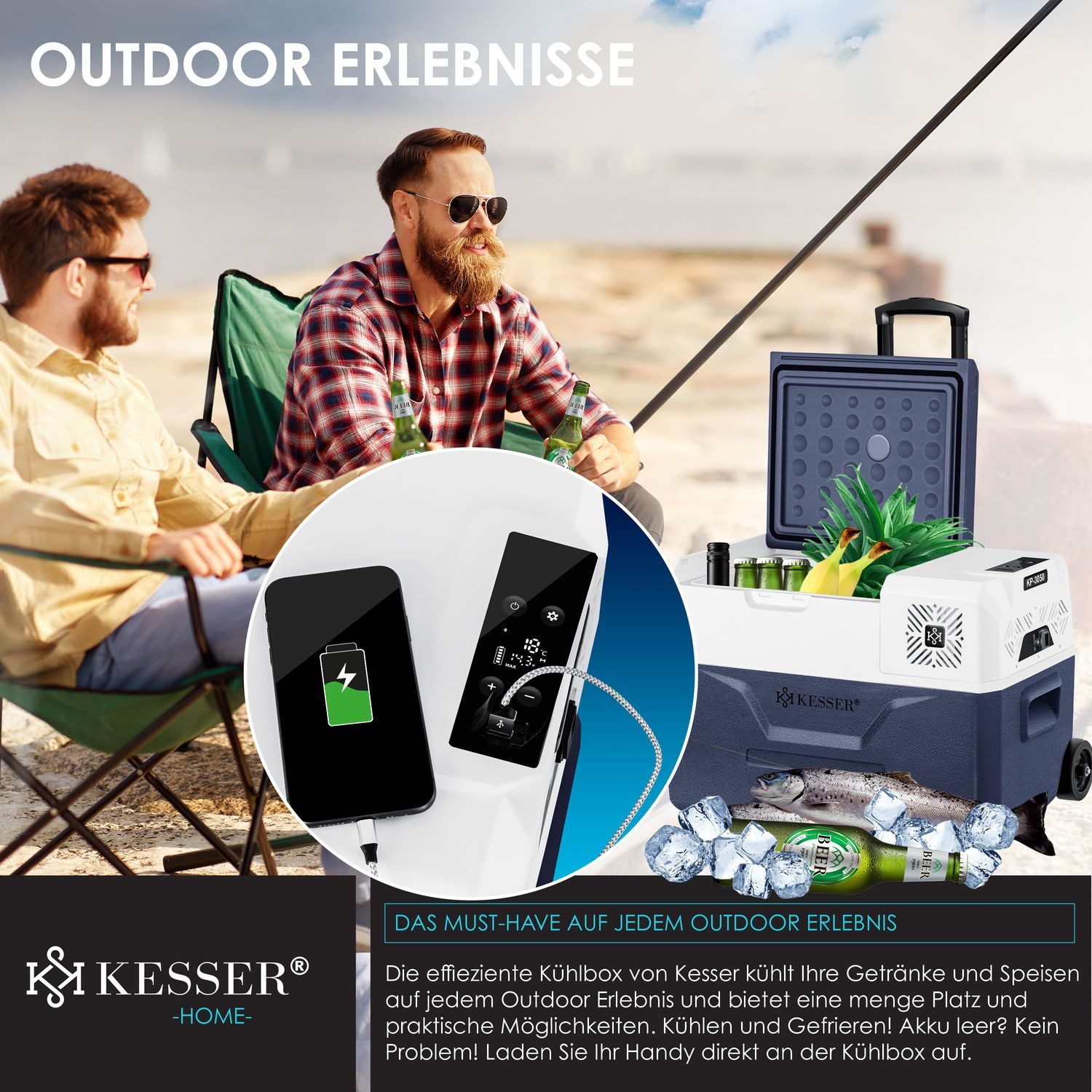 KESSER Kühlbox, 30 l, Kompressor Kühlbox elektrisch Gefrierbox, Mit APP-Steuerung