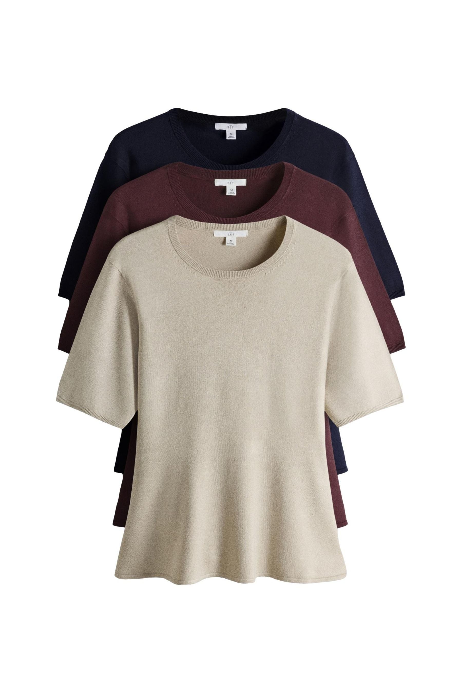 The Set Schößchenshirt The Set Feinstrick-T-Shirt mit Schößchen, 3er-Pack (3-tlg)