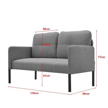 en.casa Sofa, »Reichling« 2-Sitzer Polstercouch Grau