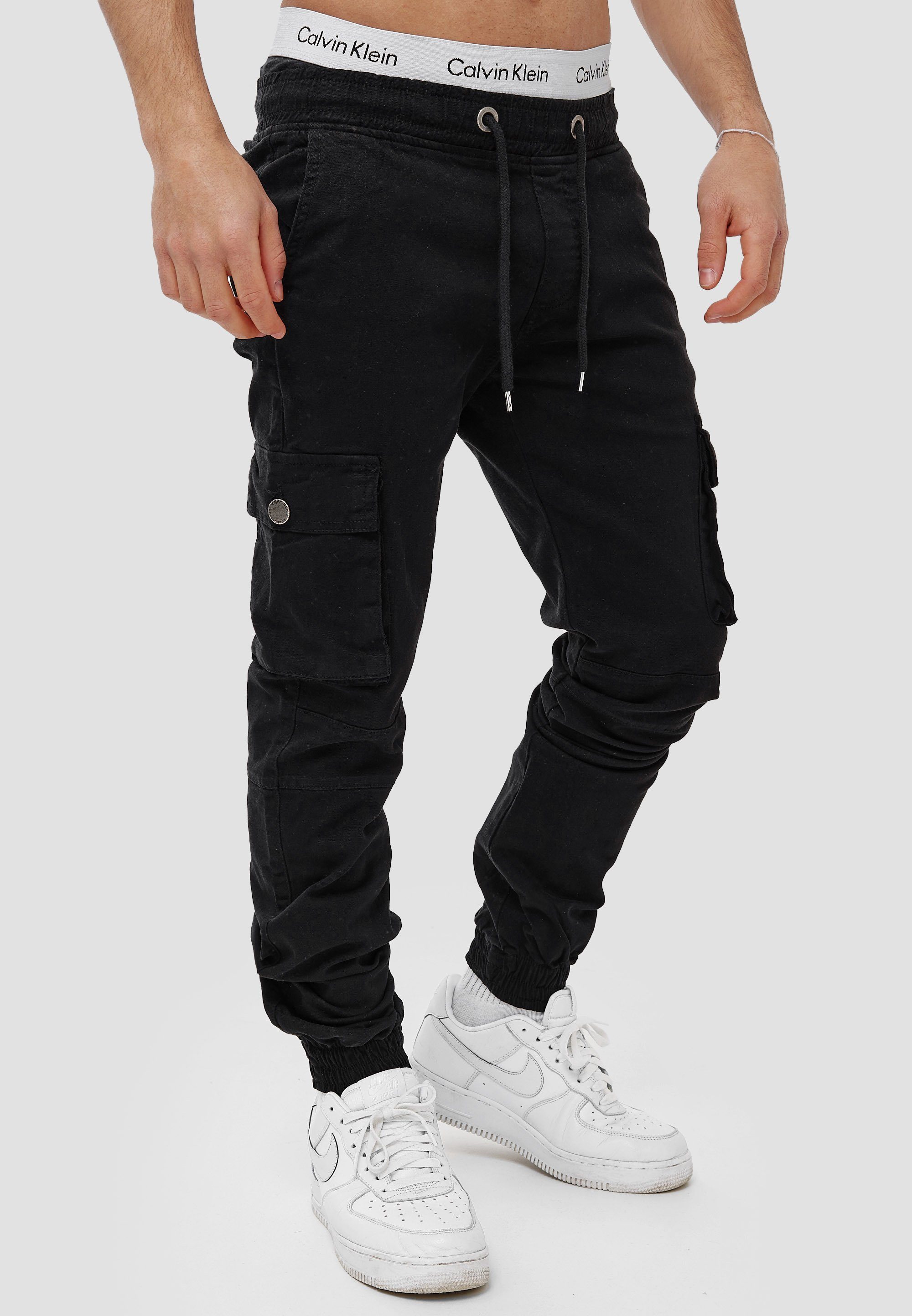Business Casual Streetwear, Straight-Jeans Schwarz 1-tlg) (Chino H-3413 Freizeit OneRedox Cargohose