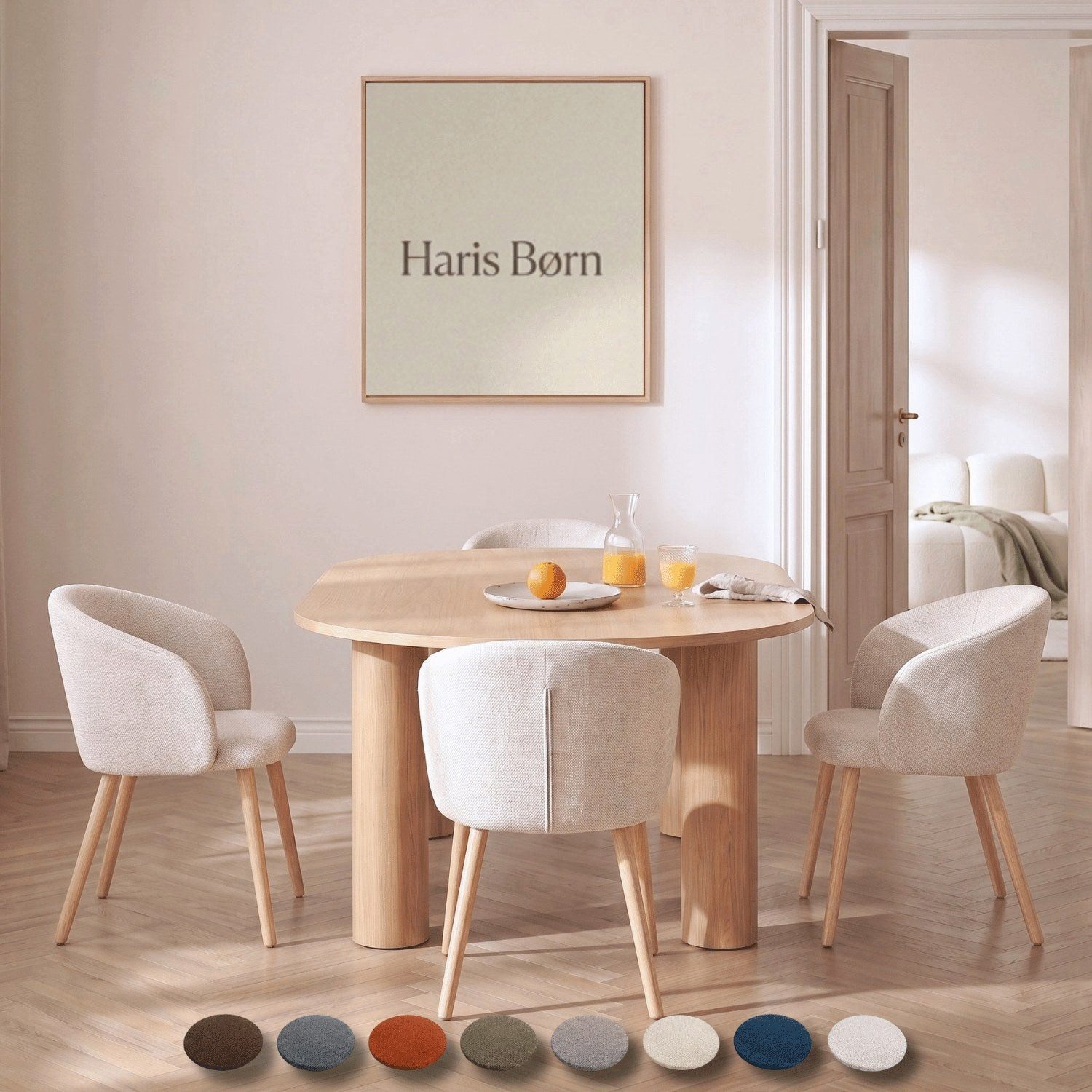 Haris Børn Esszimmerstuhl mit Armlehnen NØR, Beige / Holz Beine, 4 St