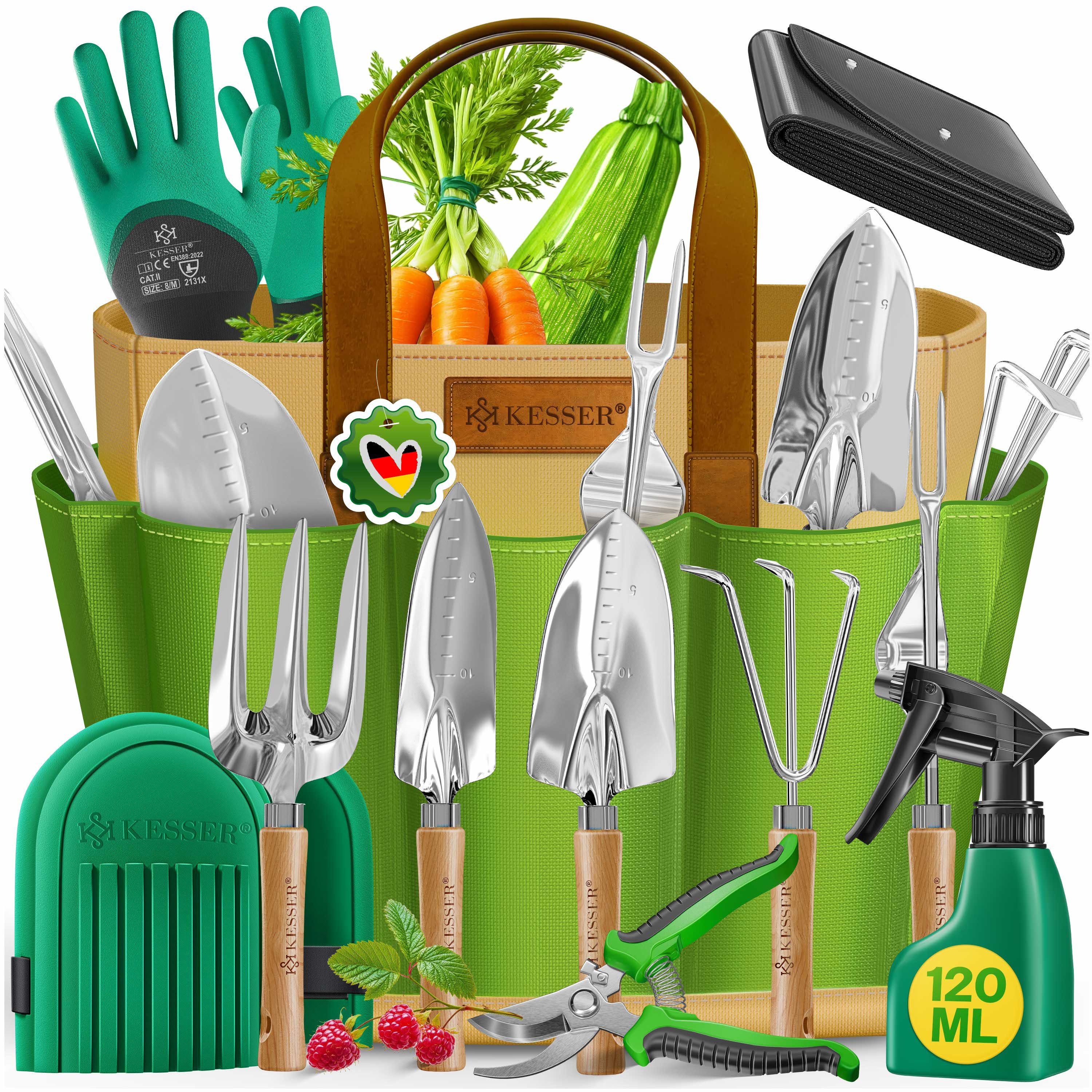 KESSER Gartenpflege-Set Gartenwerkzeug Set 10-teilig Gartengeräte mit ergonomischen Holzgriff, Handschaufel, Handgabel, Unkrautstecher, Handkelle, Handharke & Schere