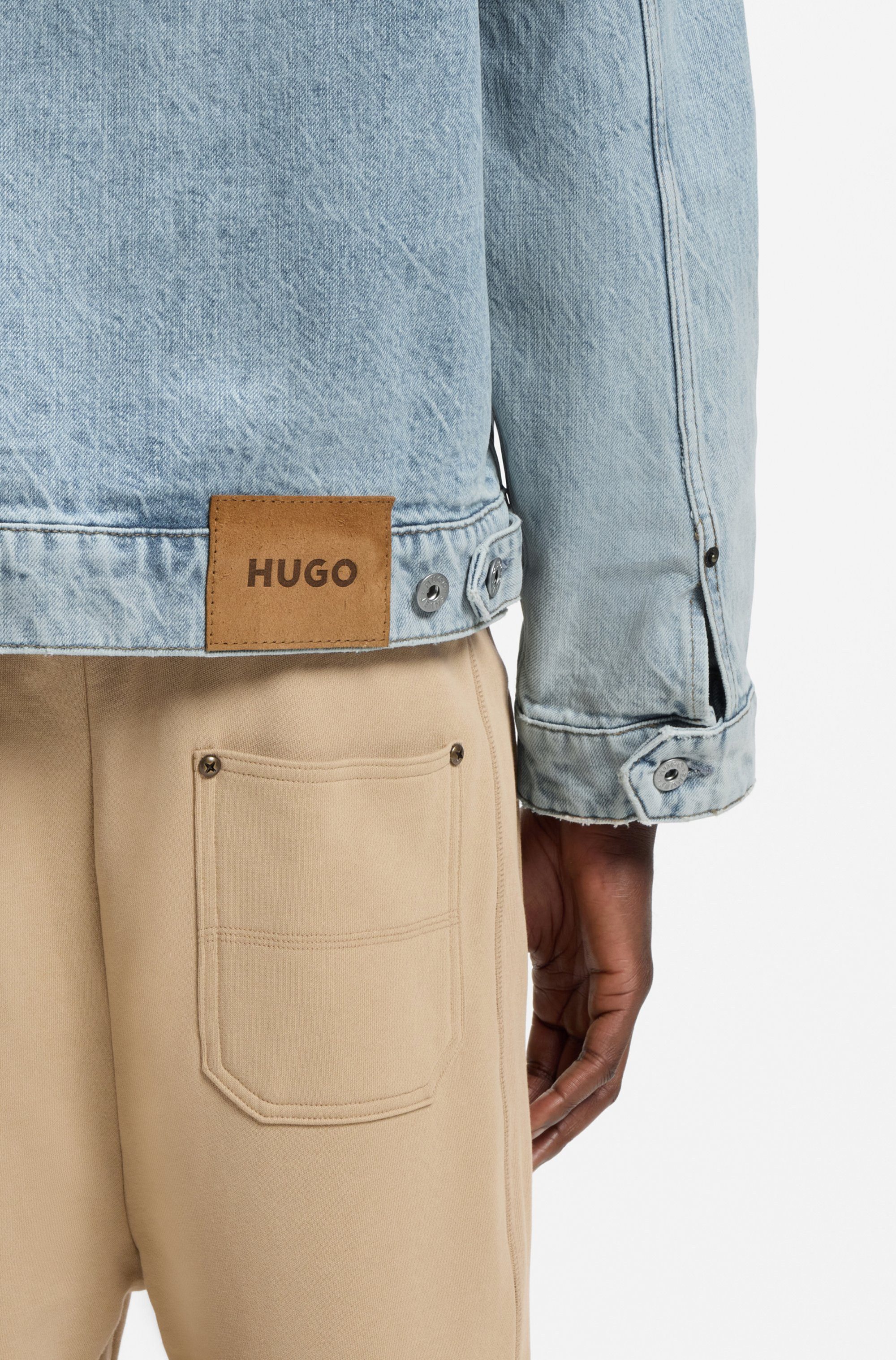 HUGO Jeansjacke Erlo Cordkragen, Relaxed Fit, Logo?Badge aus Veloursleder