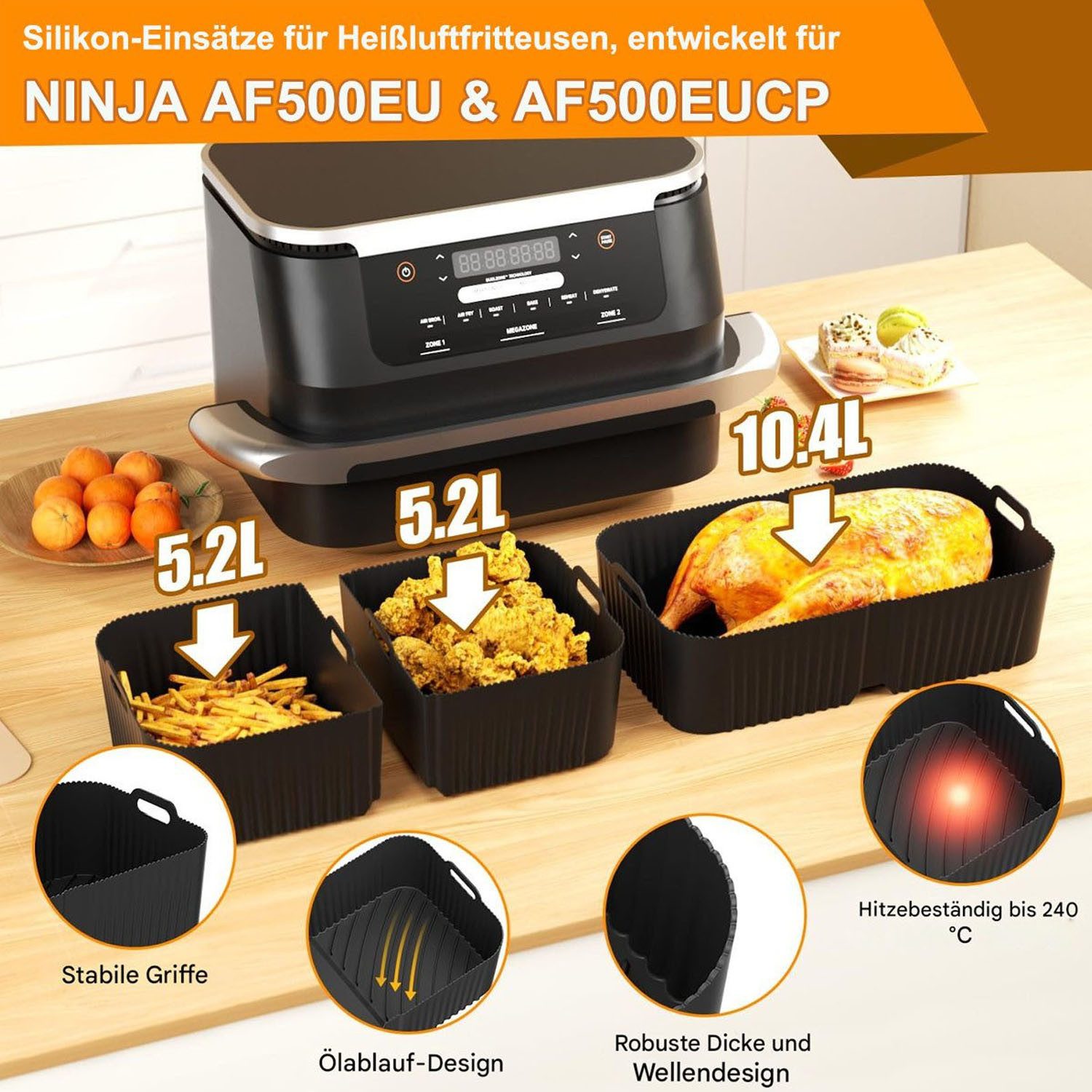 SURFOU Backform Heißluftfritteuse zubehör für Ninja Airfryer AF500EU 15-tlg BPA-frei, (Airfryer Zubehör Set für Ninja Foodi AF500EU& AF500EUCP, ninja foodi flex – Bild 2 von 5
