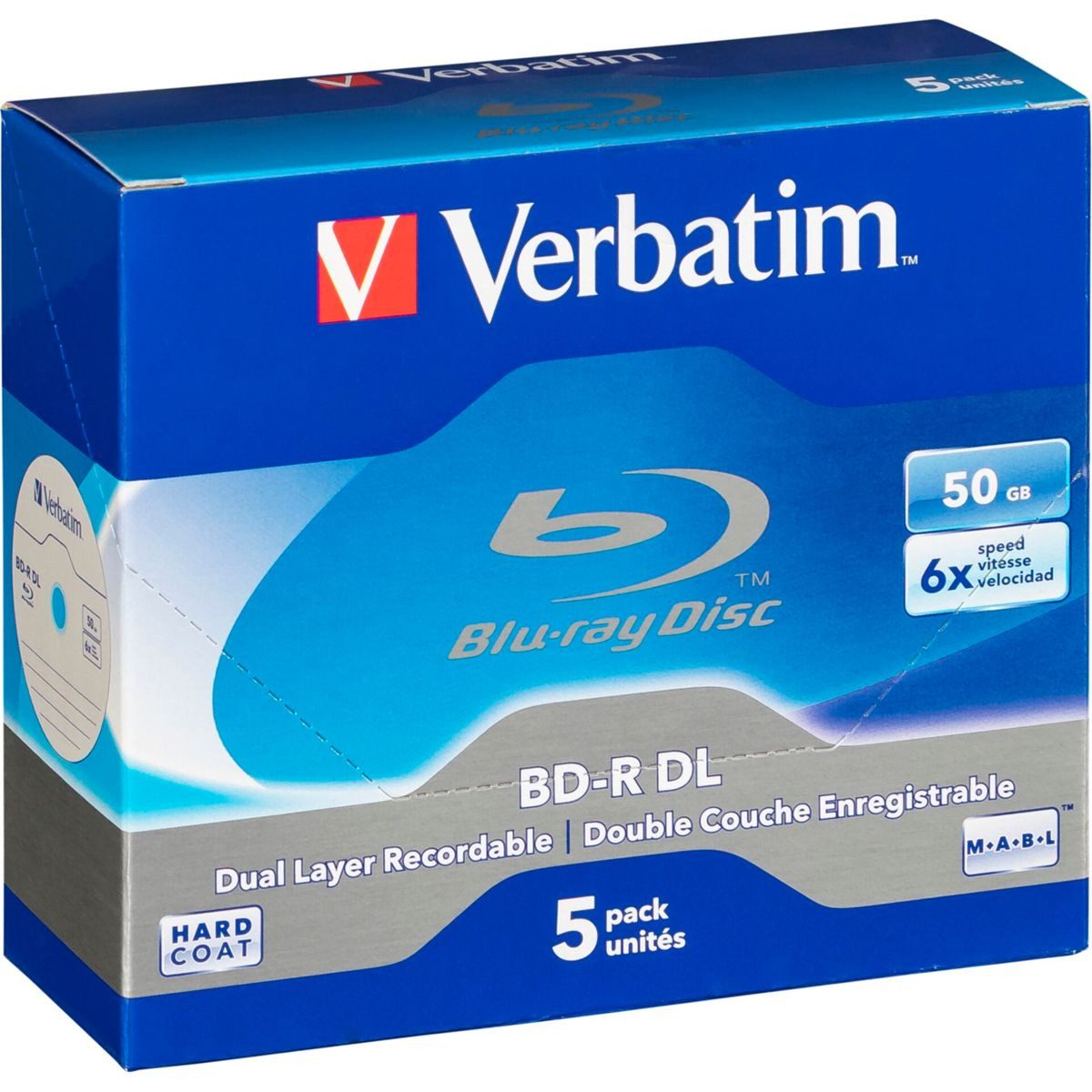 Verbatim Blu-ray-Rohling 1x5 BD-R Blu-Ray 50GB 6x Speed, white blue Jewel