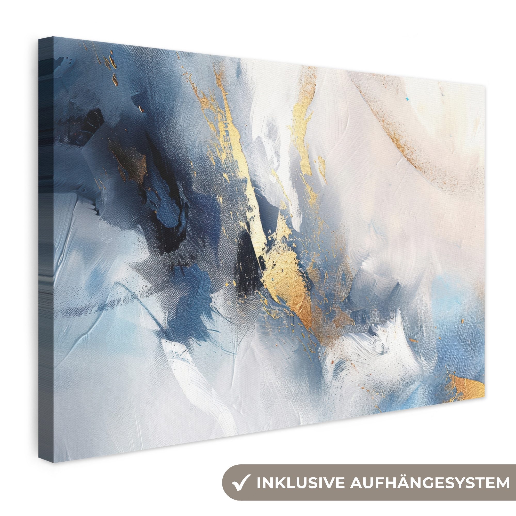 OneMillionCanvasses® Leinwandbild Blau - Modern - Marmor - Abstrakt - Gold, Fotodruck (1 St), Leinwand Bilder Klein, Wand Dekoration Aesthetic 30x20 cm