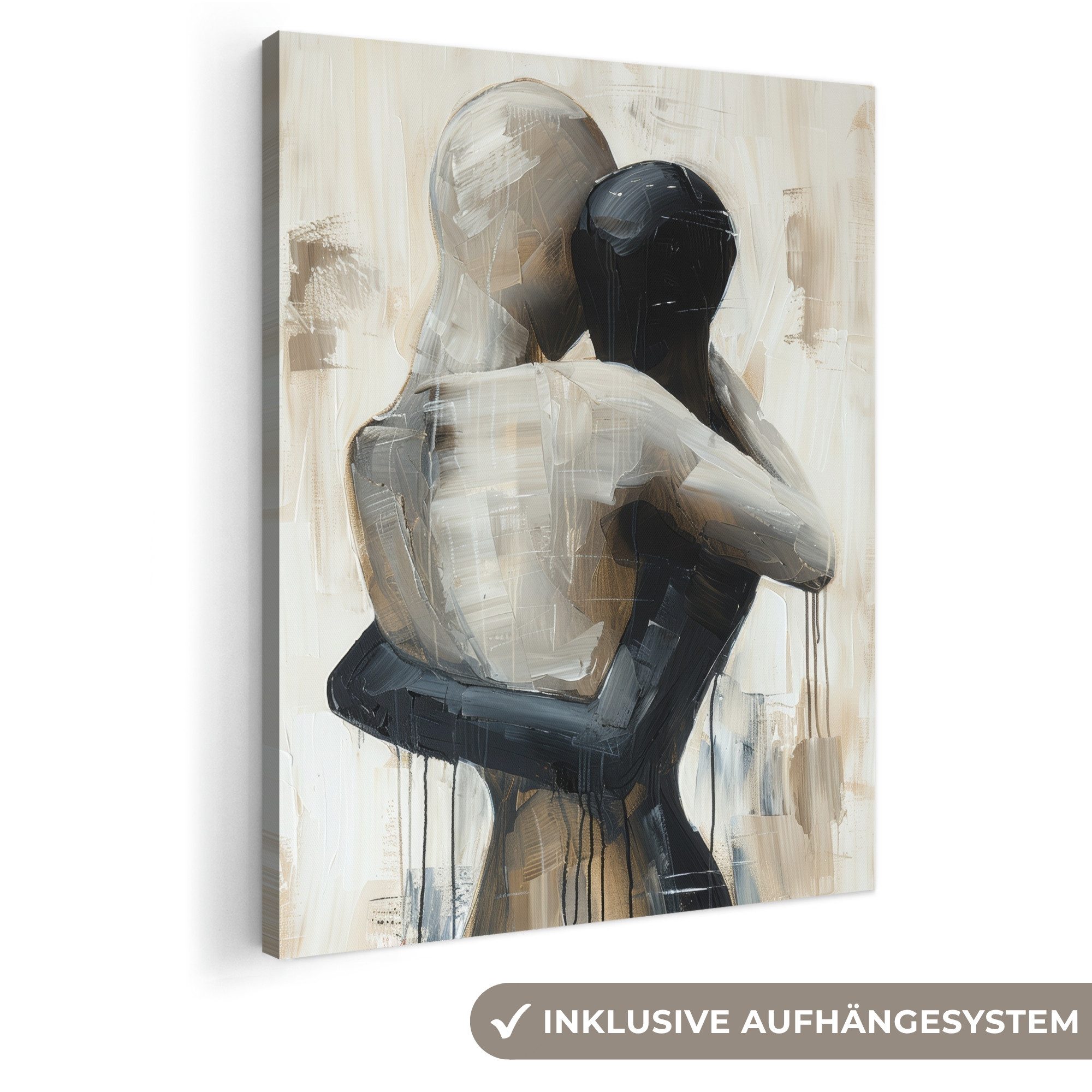 OneMillionCanvasses® Leinwandbild Abstrakt - Liebe - Schwarz und weiß - Modern, Fotodruck (1 St), Leinwand Bilder für Wohnzimmer Schlafzimmer 50x70 cm
