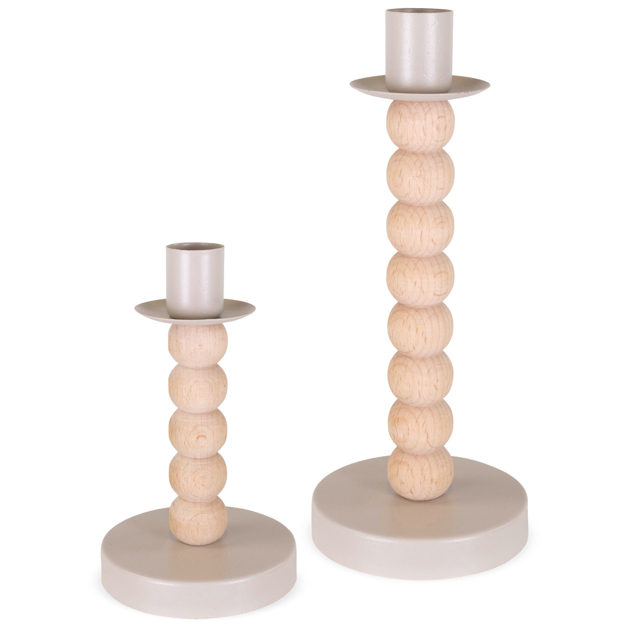 matches21 HOME & HOBBY Kerzenhalter Stabkerzenhalter 2er Set Holz-Metall Natur-Beige Ø 14 & 20 cm (2 St), Moderne Kerzenhalter für Tischdeko