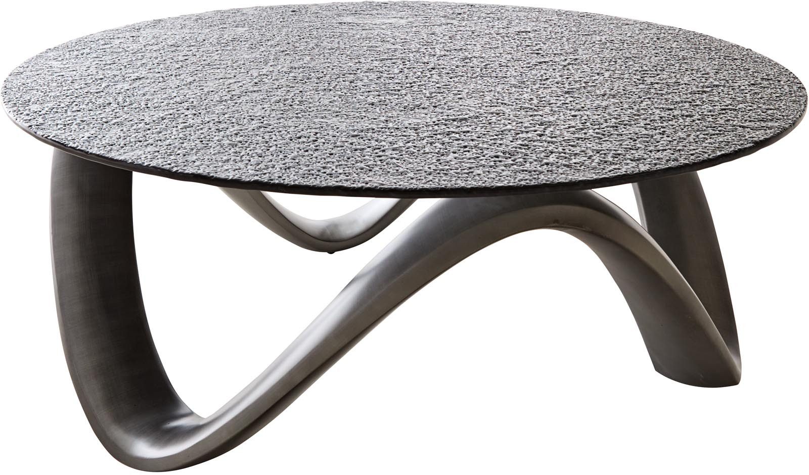 DELIFE Couchtisch Tanju, Metallic Silber 90x90 cm mit Reliefglas Grau Couchtisch