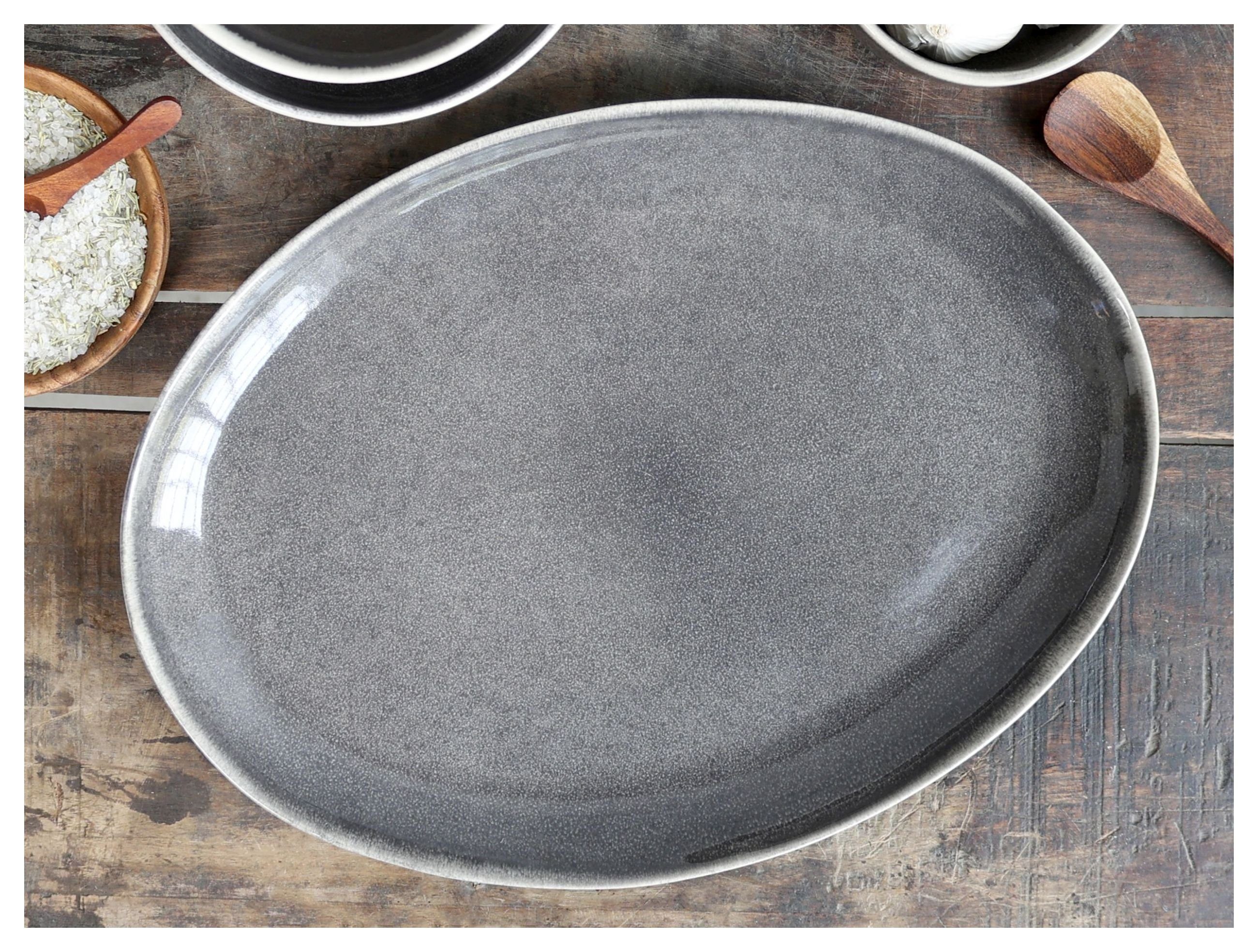 Chic Antique Servierschale Platte Servierplatte Calais Grau Braun Steingut Chic Antique 61057225, Steingut
