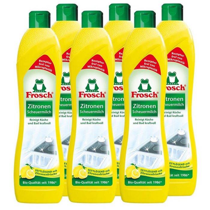 FROSCH 6x Frosch Zitronen Scheuermilch 500 ml - Reinigt Bad und Küche kraftvo Spezialwaschmittel
