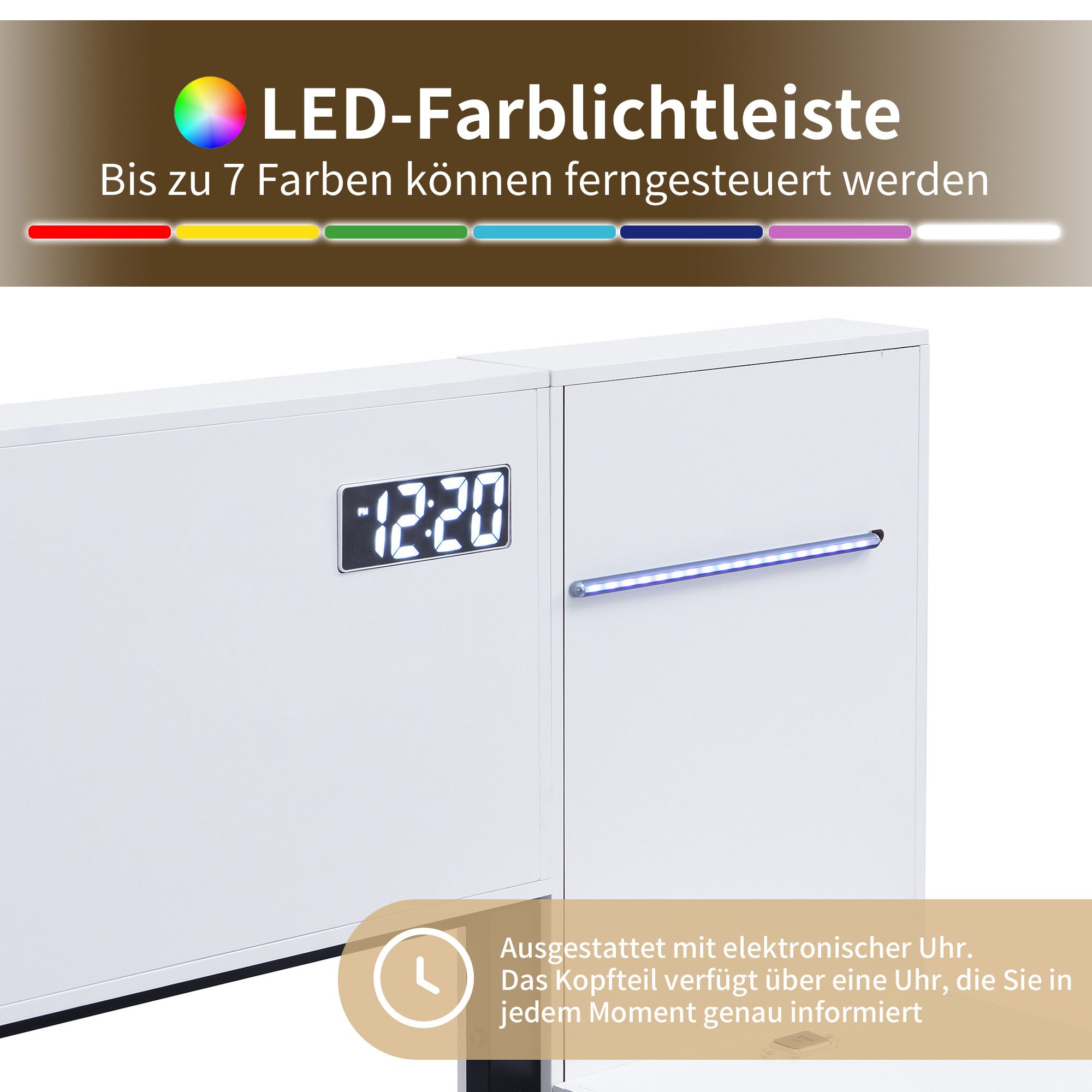 Flieks Holzbett, LED Doppelbett 160x200cm mit USB-Anschluss Lautsprecher 2 günstig online kaufen