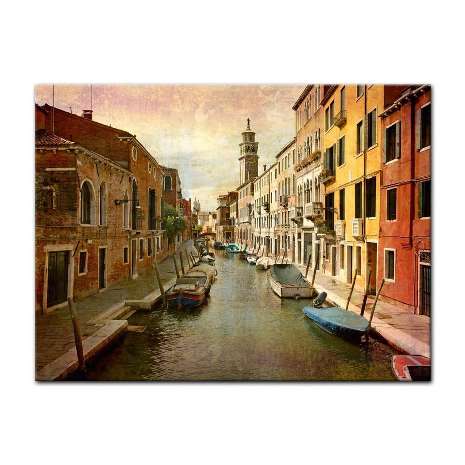 Wallario Leinwandbild 60 x 90 cm Canal Grande Venedig Abend untergehender Sonne
