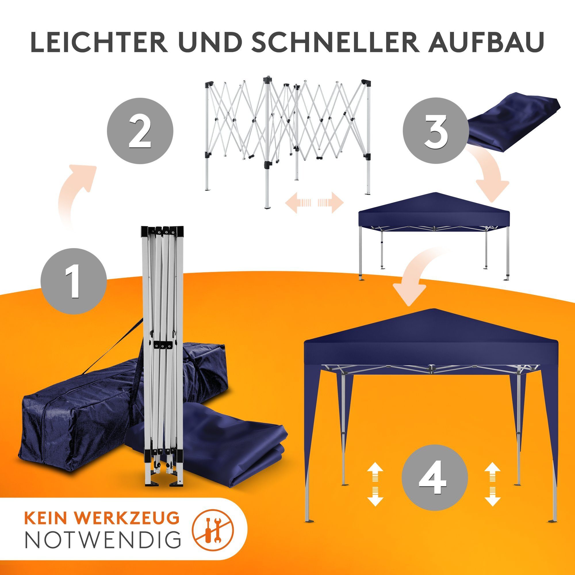 Kronenburg Partyzelt Faltpavillon 2x2 m wasserdicht - Partyzelt stabil, UV-Schutz 50+, mit 0 Seitenteilen, Wetterfester Schutz, Leichter Aufbau, Inklusive Tragetasche & Zubehör