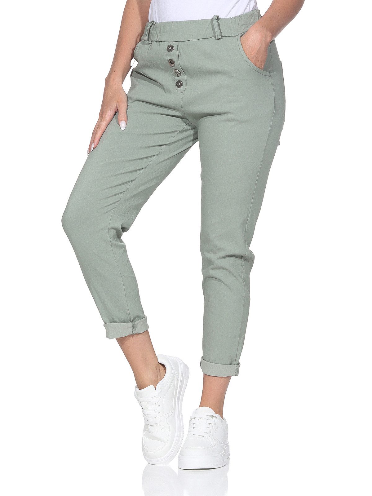 OriginalYou Stretch-Hose Freizeithose Damen Chinohose Stretch Jeans moderner Knitterlook, mit elastischem Bund & Gürtelschlaufen