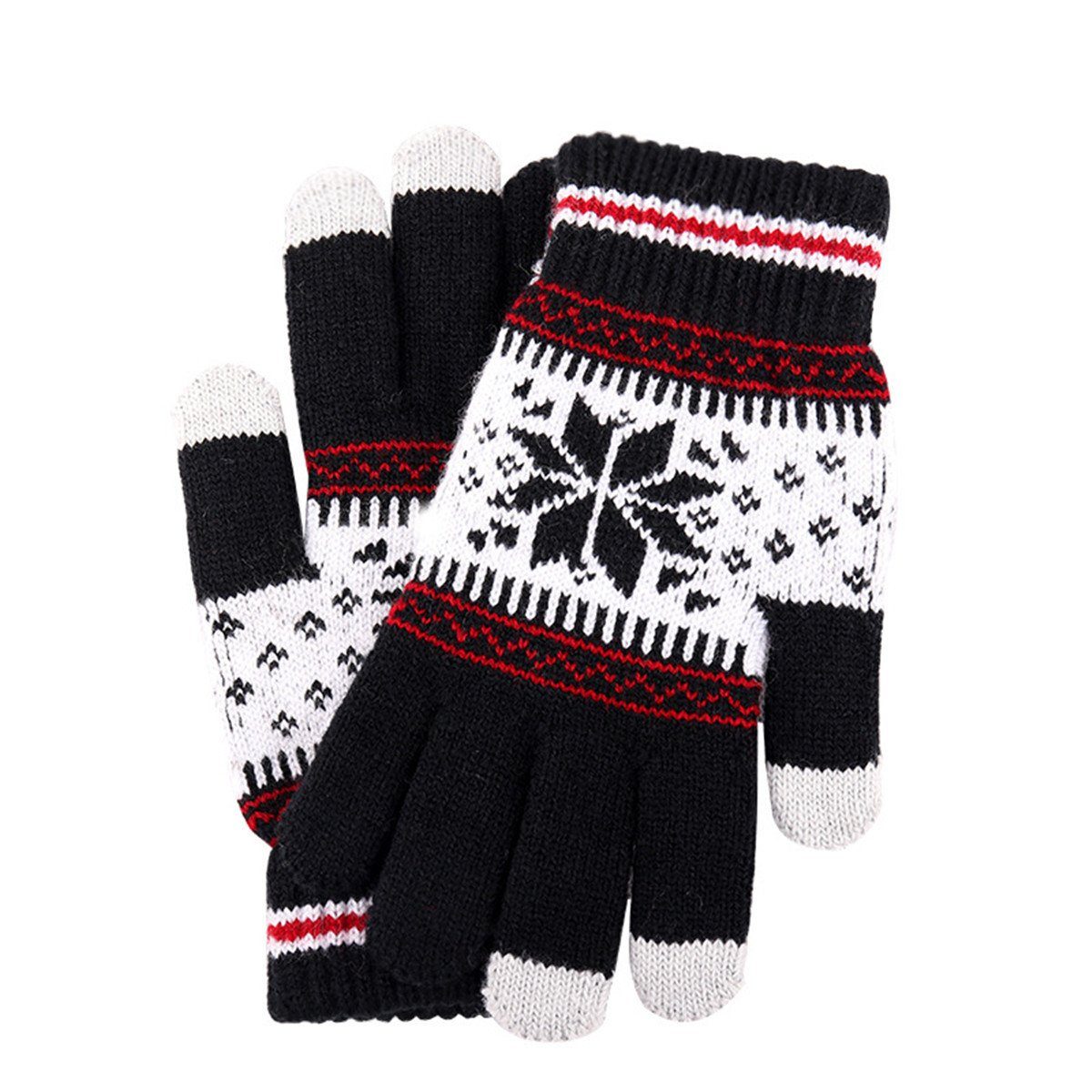 Die Sterne Strickhandschuhe Schneeflocken-Druck, warm für Männer und Frauen beim Skifahren Schwarz