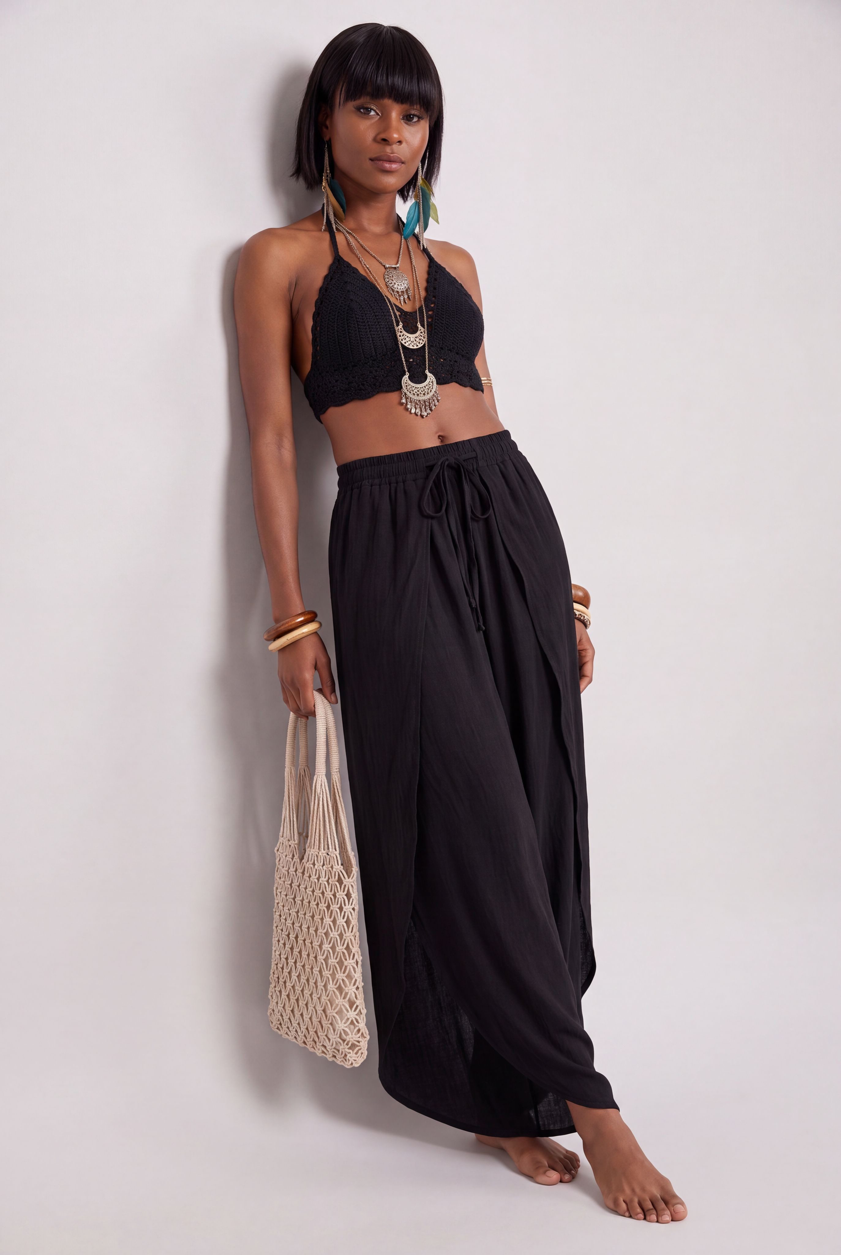 YC Fashion & Style Haremshose Boho Wickelhose im Lagenlook – Luftige Sommerhose Viskose mit elastischem Bund