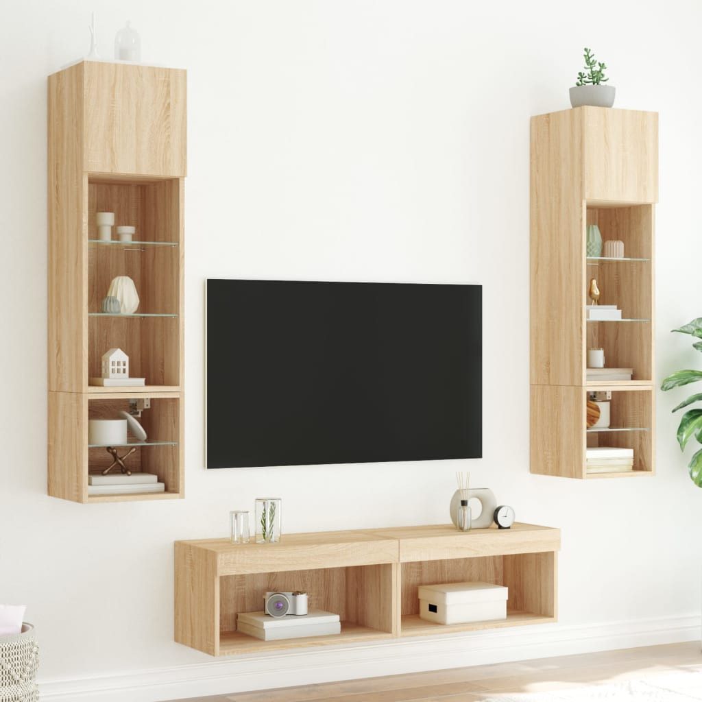 vidaXL TV-Wand 6-tlg. Wohnwand mit LED-Beleuchtung günstig online kaufen