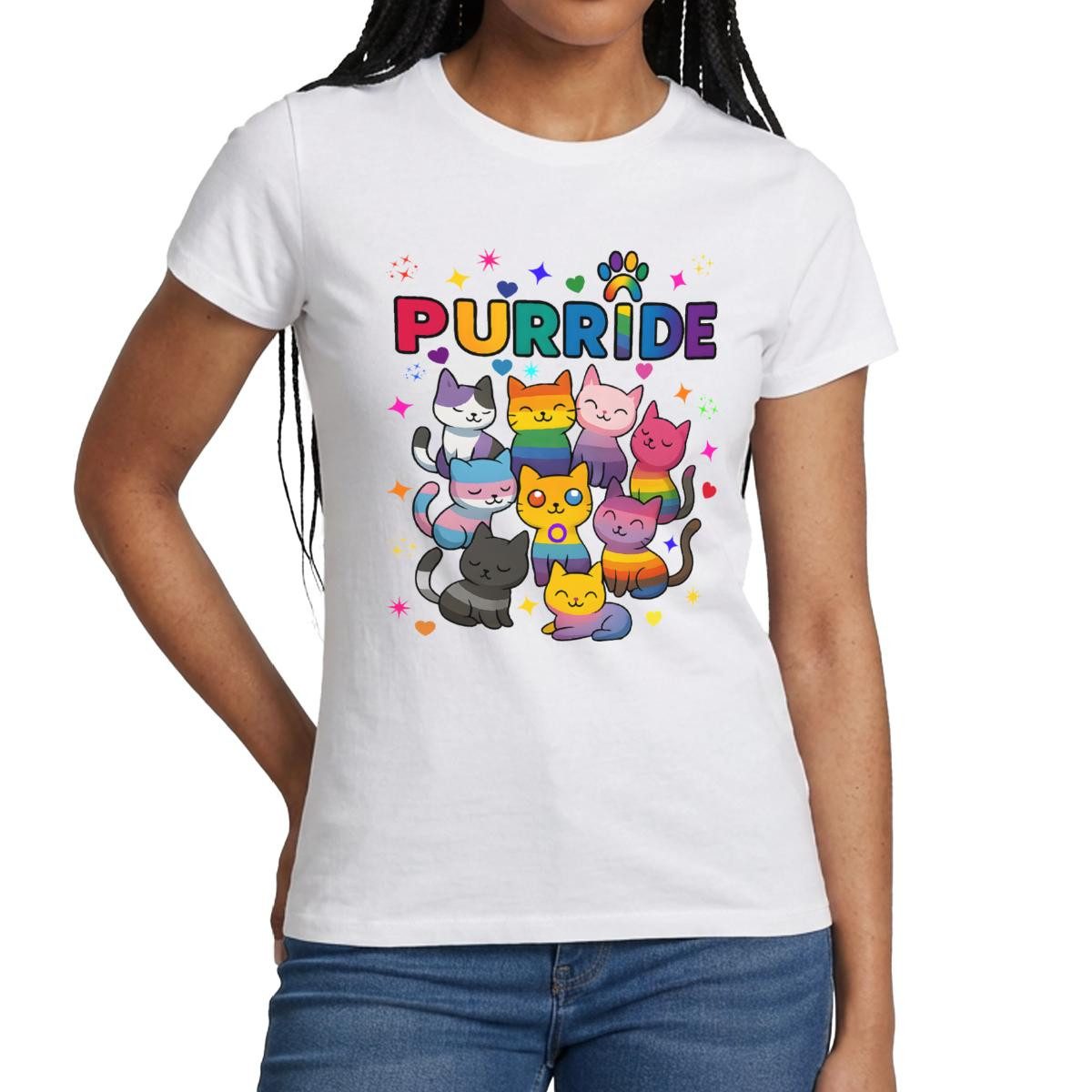 Spreadshirt T-Shirt Pride Purride Regenbogen Katzen Frauen T-Shirt (1-tlg)
