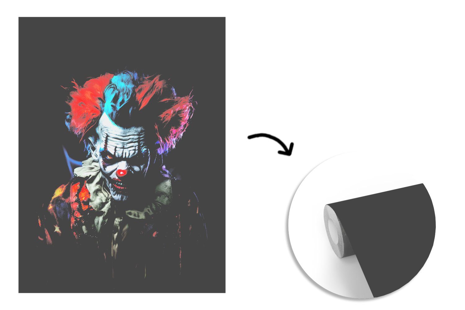 MuchoWow Fototapete Clown - (4 Porträt Wandtapete Horror, Montagefertig Tapete - Wohnzimmer, Vinyl für - bedruckt, - Kostüm Matt, St), Make-up