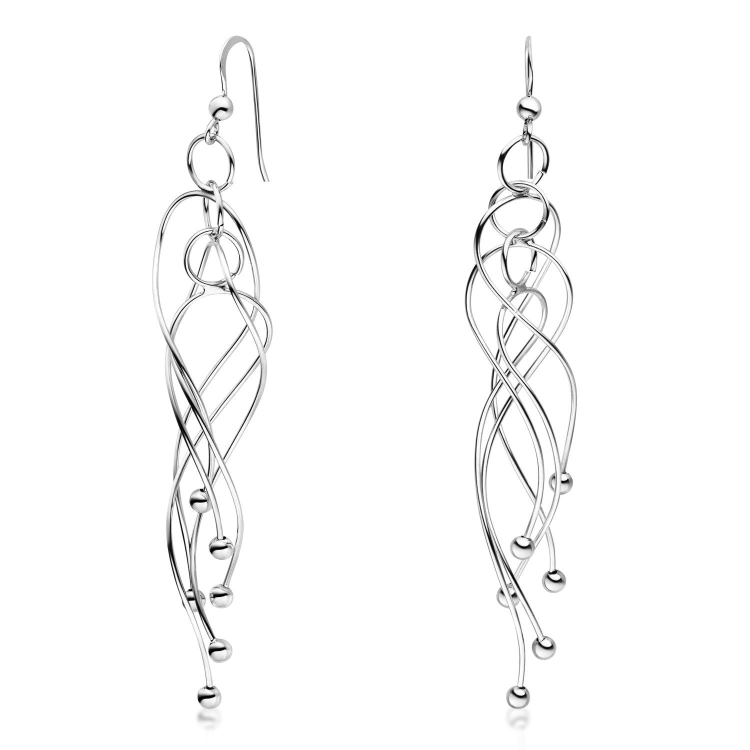 Materia Paar Ohrhaken Damen Silber Spirale Kugeln lang 84mm SO-66, 925 Ster günstig online kaufen
