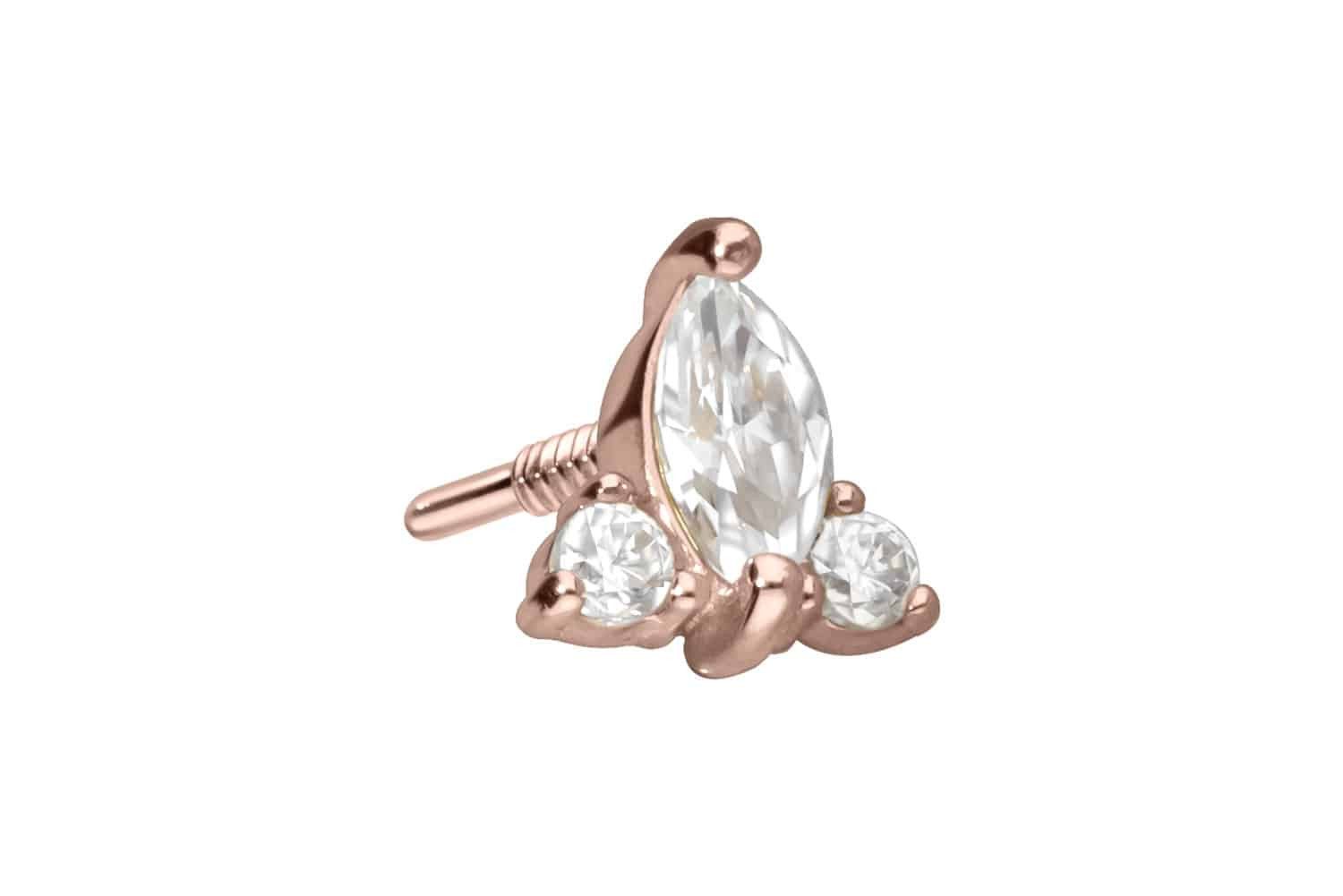 Piercing-Set 14 Karat Gold Schraubaufsatz mit Außengewinde MOISSANIT-BLUME