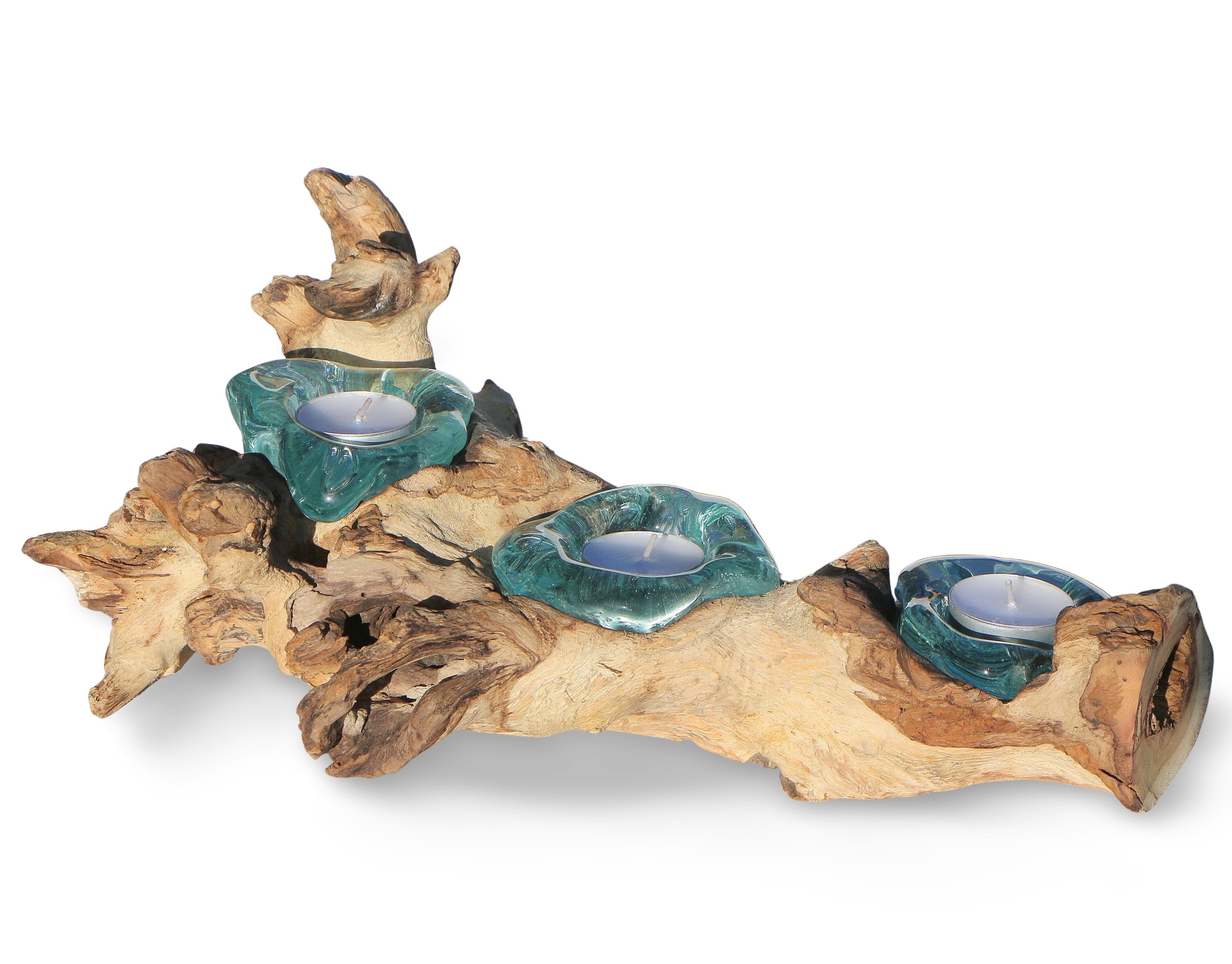 Wogeka Teelichthalter Glas Teelichthalter auf Wurzel-Holz Teakholz Gamal günstig online kaufen