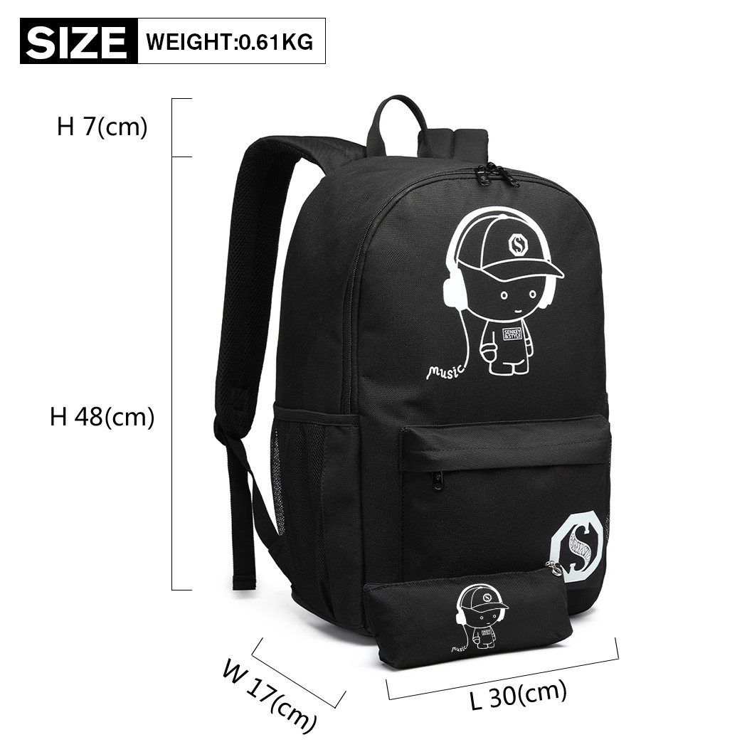 KONO Schulranzen Schulrucksack Büchertasche, Teenager Tagesrucksack in Schwarz, Größe L – Bild 2 von 5