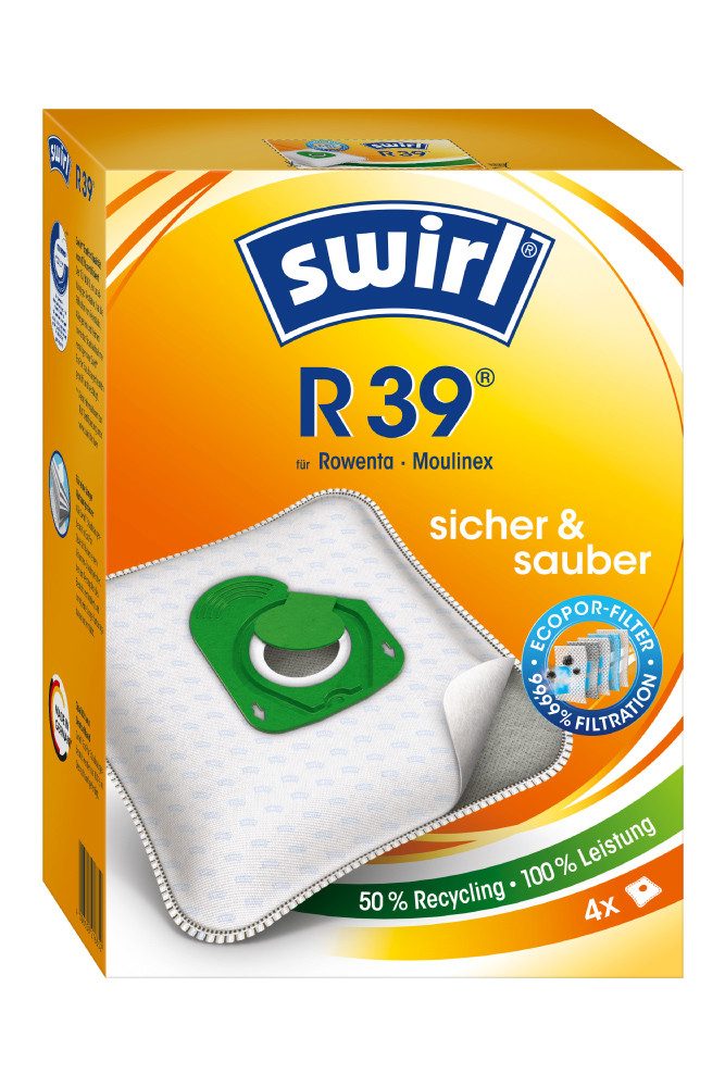 Swirl Staubsaugerbeutel Swirl R39 R 39, passend für Rowenta Moulinex Staubsauger, 8 St., Optimale Passform, EcoPor Qualität für lange Nutzungsdauer