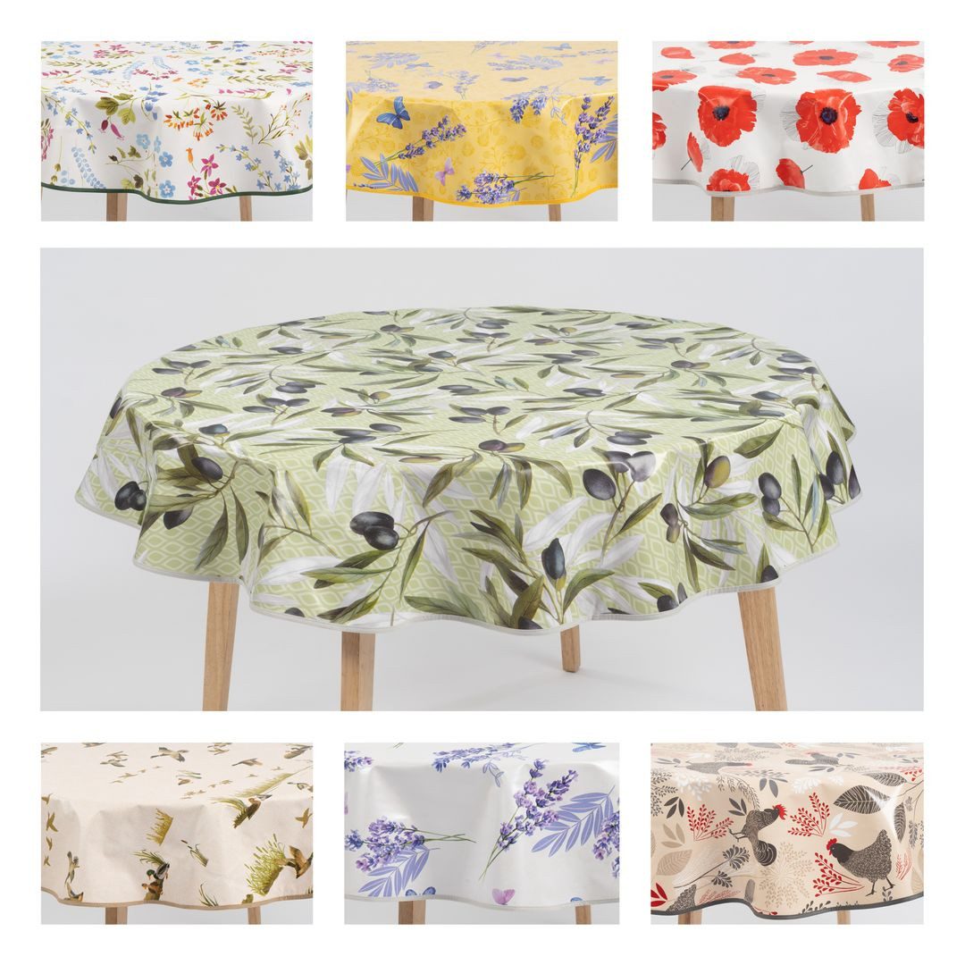 laro Tischdecke 140cm rund Wachstuchtischdecke mit Saum Mediterran Olive Grün