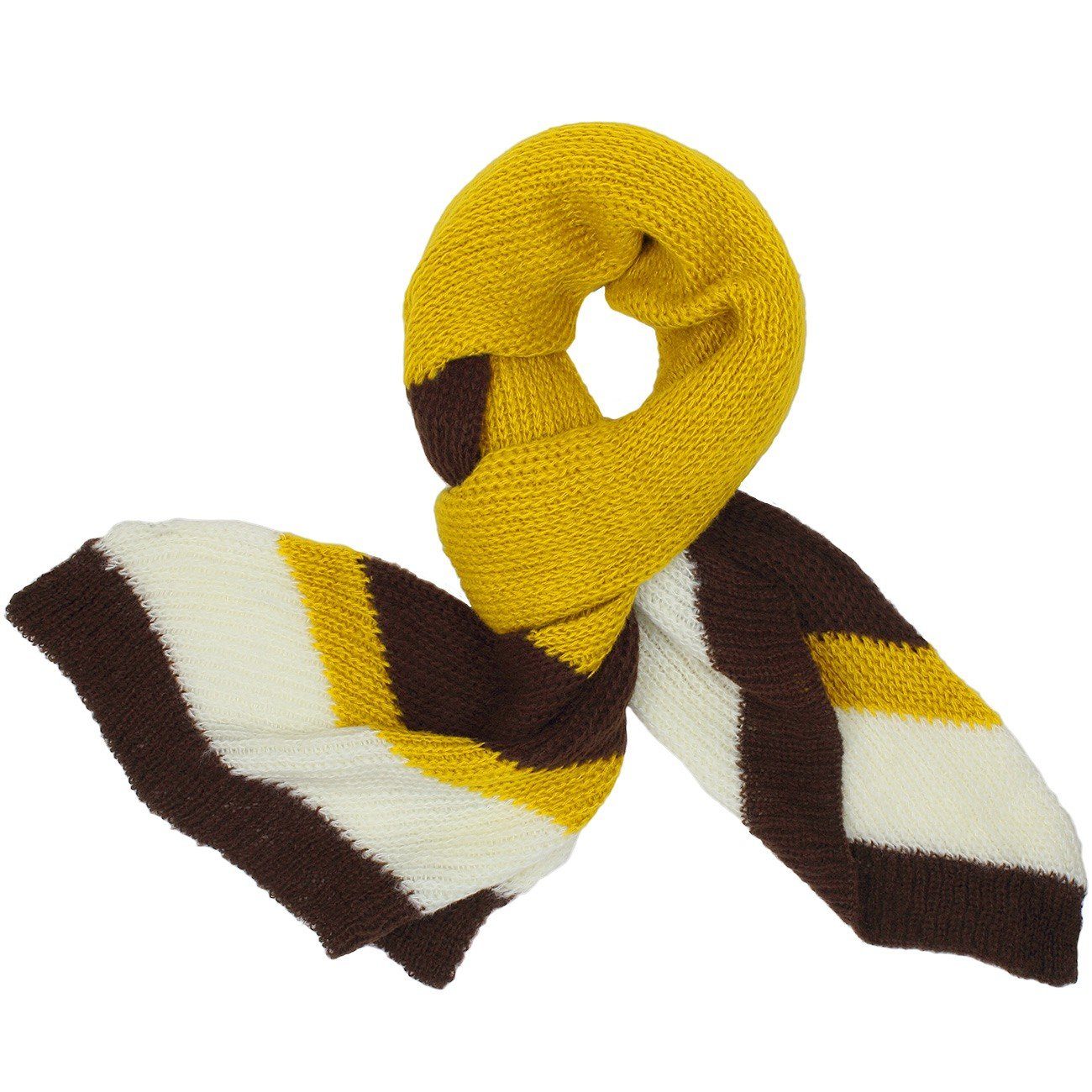 Caspar Modeschal SC235 Damen dreifarbiger Strick Schal mit Block Muster und schrägen Enden gelb