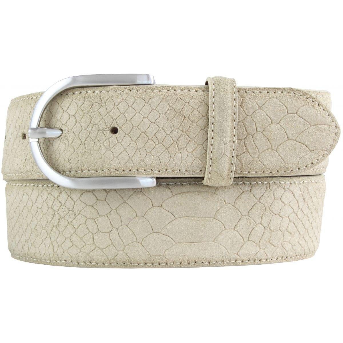 BELTINGER Ledergürtel Damen-Gürtel mit Pythonprägung 4 cm - Leder-Gürtel für Damen 40mm Schl Mist, Silber