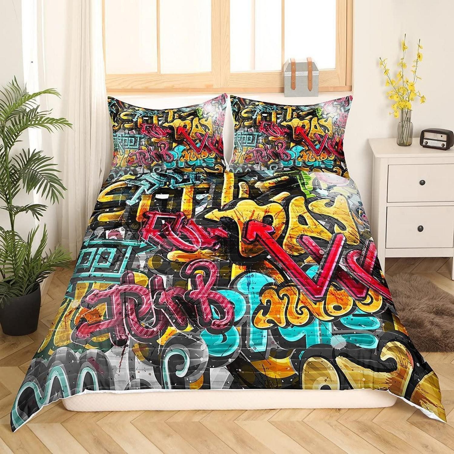 LuxusKollektion Jugendbettwäsche Bettwäsche Set 135x200cm Hippie Graffiti