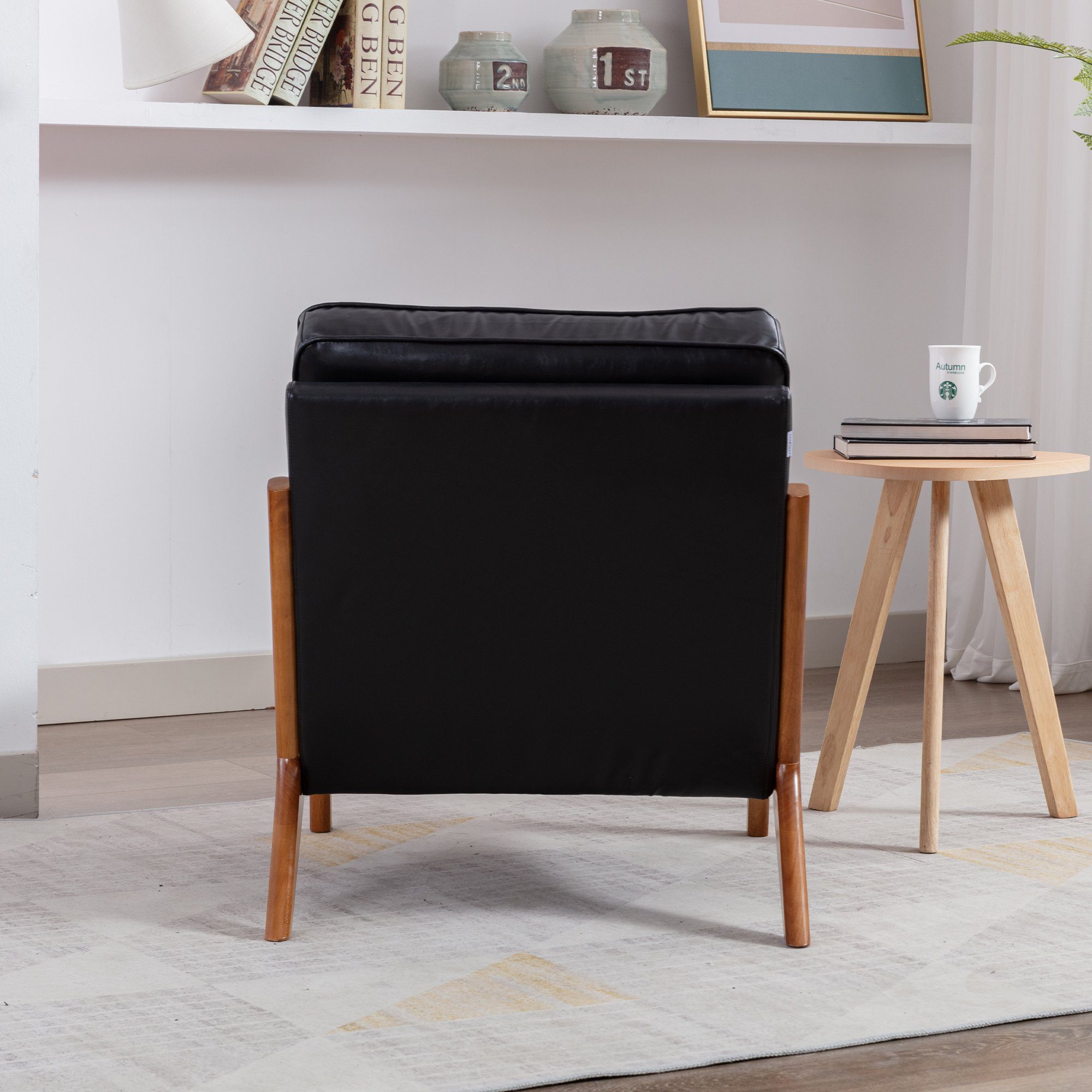 PU stoff Fernsehsessel (Stuhlbein Loungesessel besteht Sessel schwarz aus Gummiholz), Freizeitstuhl Leder Relaxsessel Polsterstuhl OKWISH