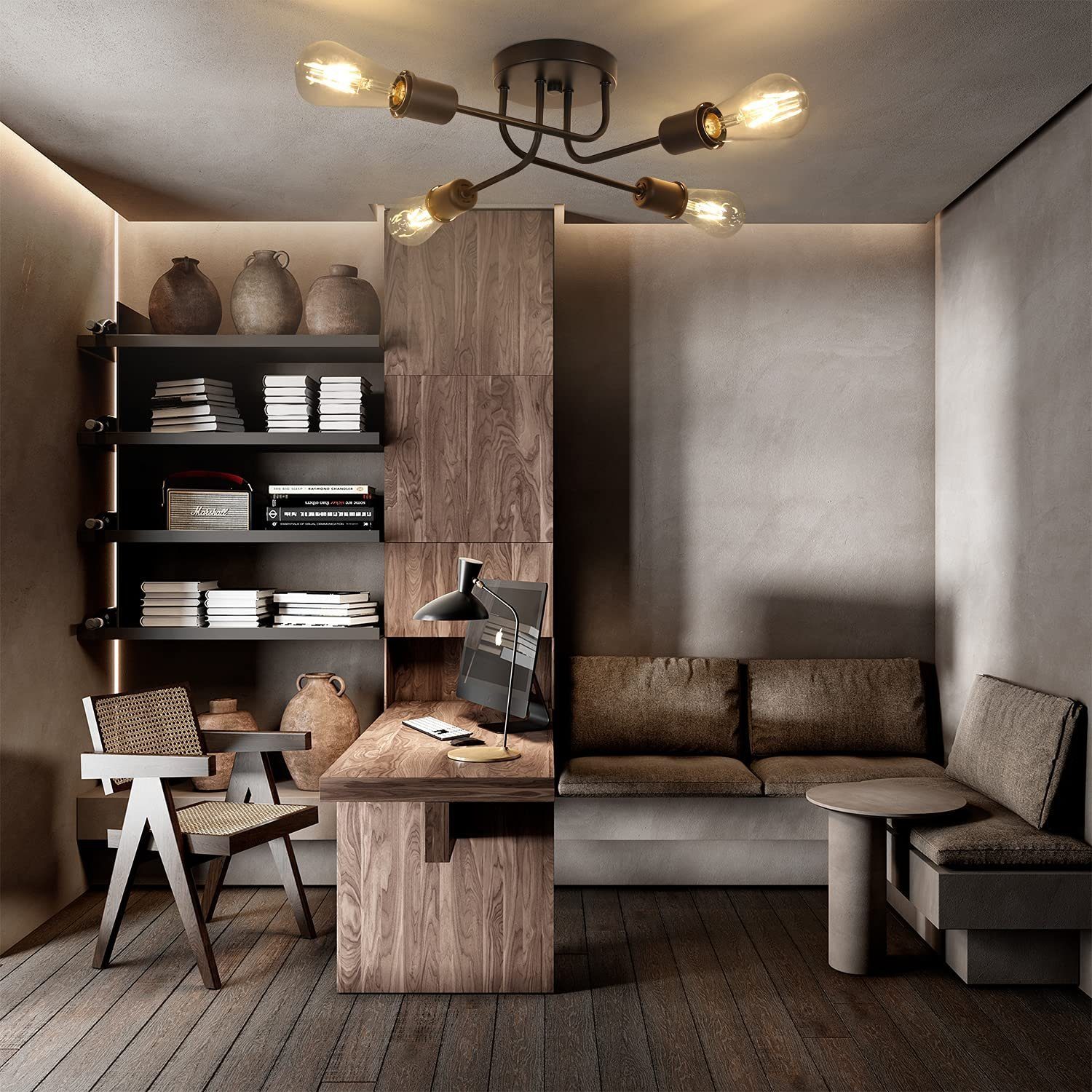 ZMH Deckenleuchte Wohzimmer Vintage E27 Schwarz eckenlampe Retro Schlafzimm günstig online kaufen