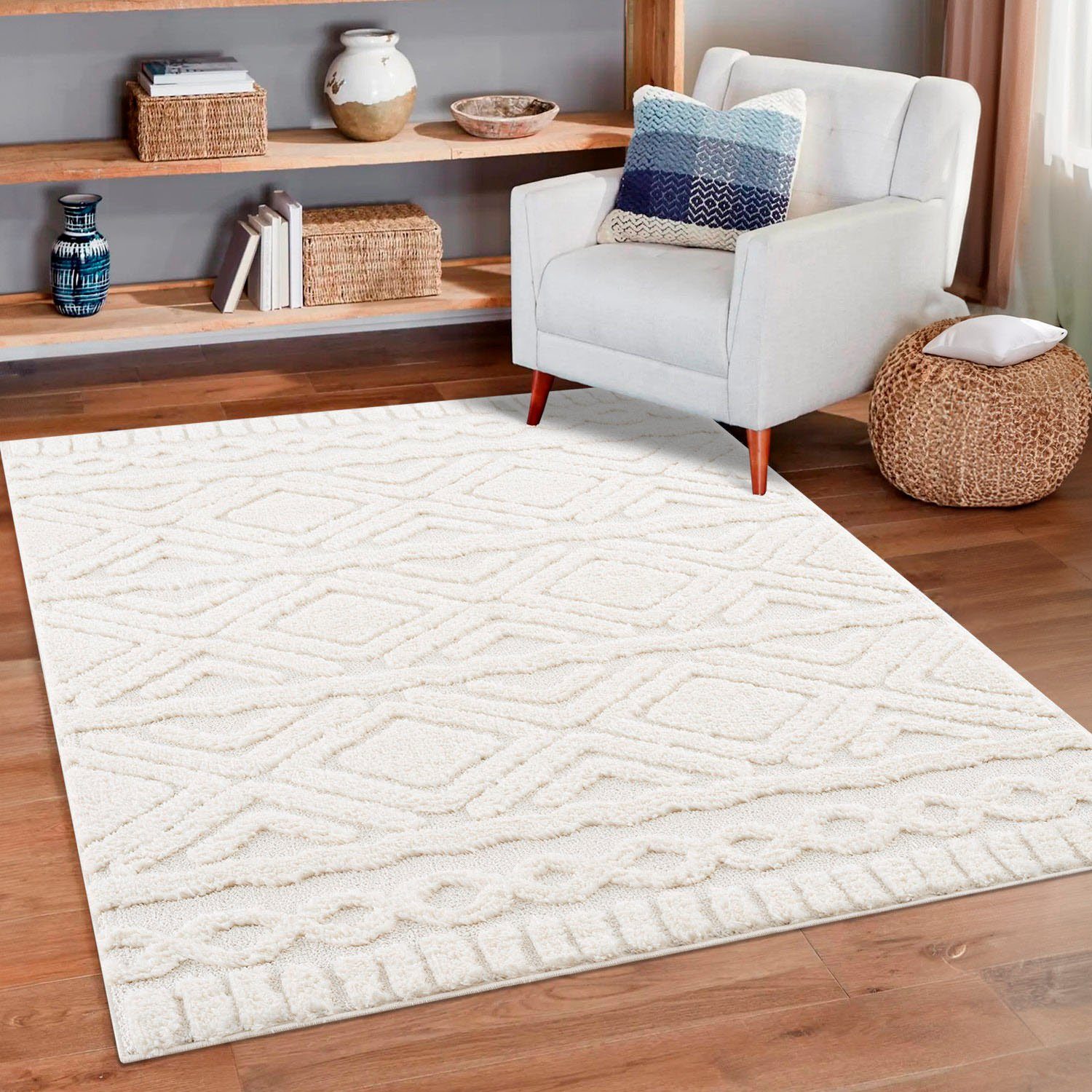 Hochflor-Teppich Andro, Home affaire, rechteckig, Höhe: 20 mm, Boho Stil, weich, Hoch Tief Struktur, Wohnzimmer