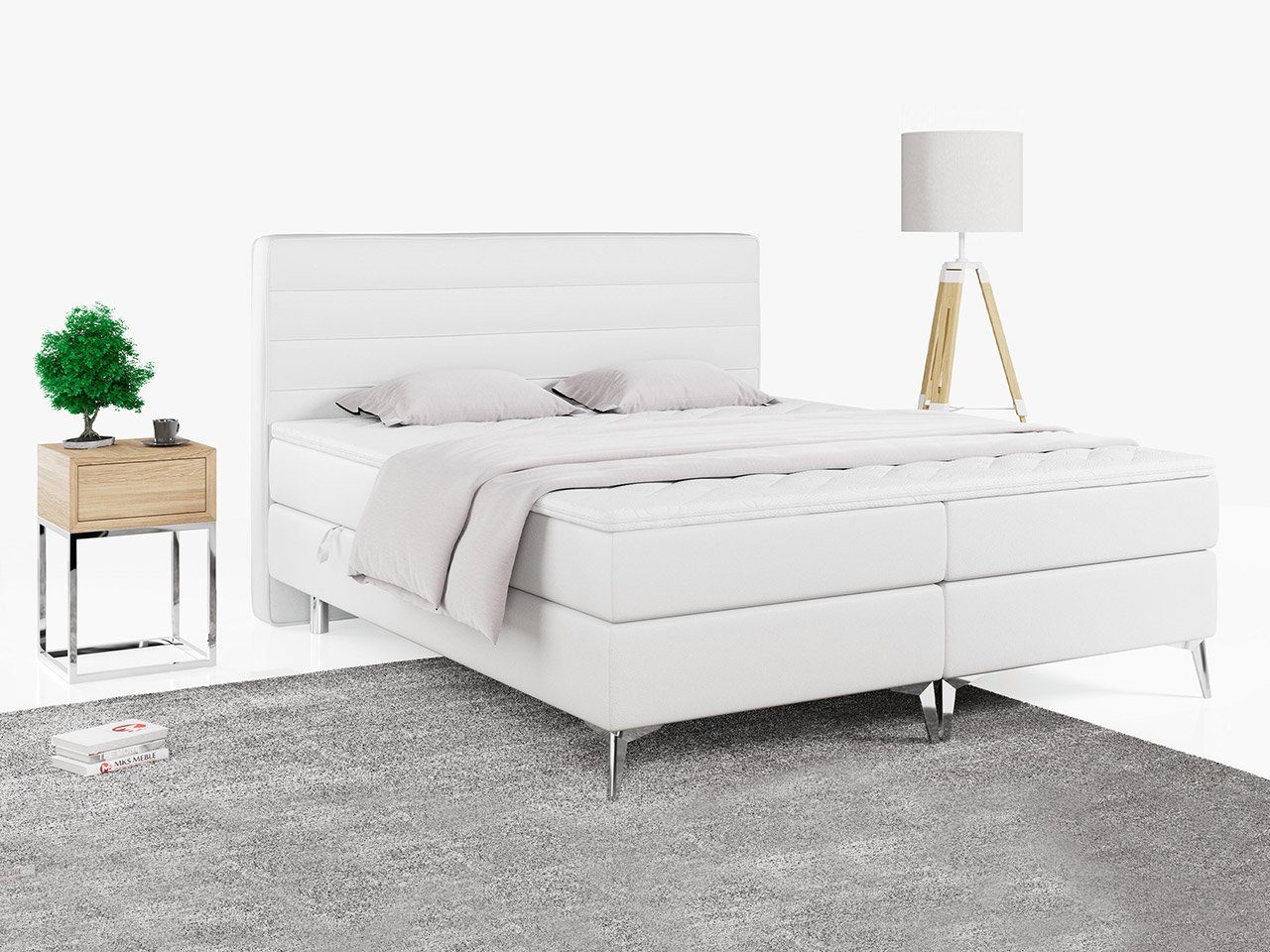 MKS MÖBEL Boxspringbett EKORE, Doppelbett mit Multipocket-Matratze, Polsterbett mit Kopfstütze