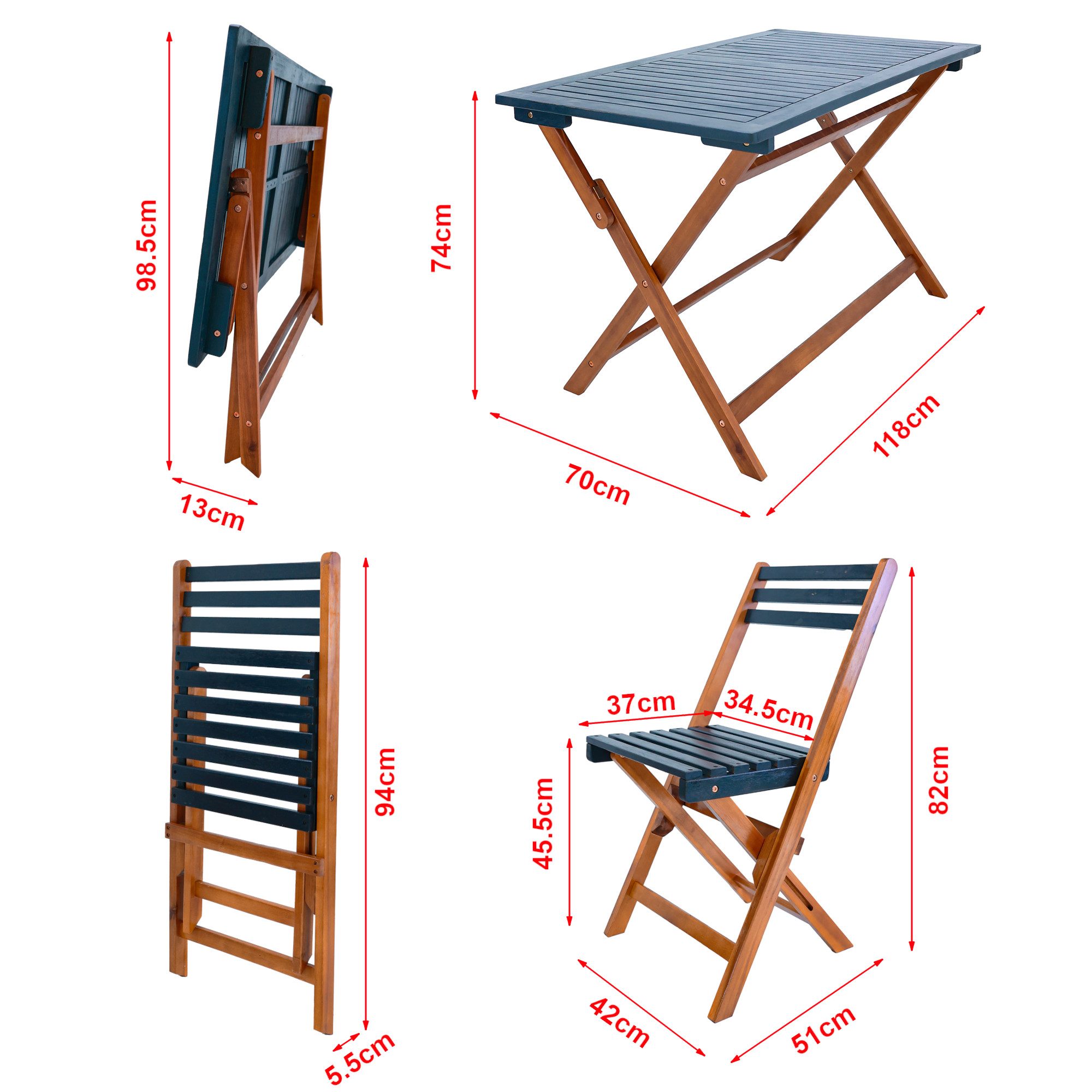 en.casa Garten-Essgruppe, (Set, 5-tlg., 1 Tisch, 4 Stühle), »Altamura« Akazienholz Holzfarben / Grau
