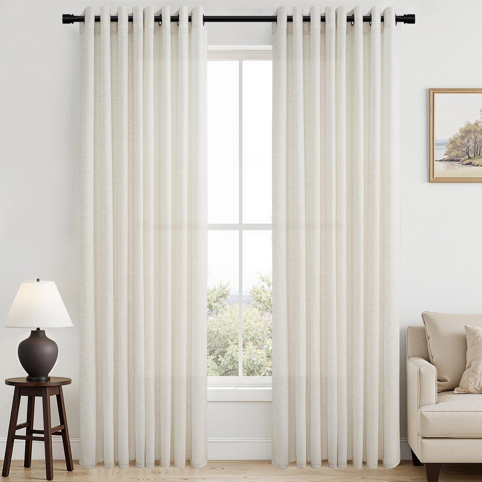 Topfinel Gardine Leinenoptik Gardinen mit Ösen Vorhänge für Wohnzimmer (1 St), Ösen, halbtransparent, vorhänge kinderzimmer halbtransparent Naturfarbe 300x240 Studie Boho