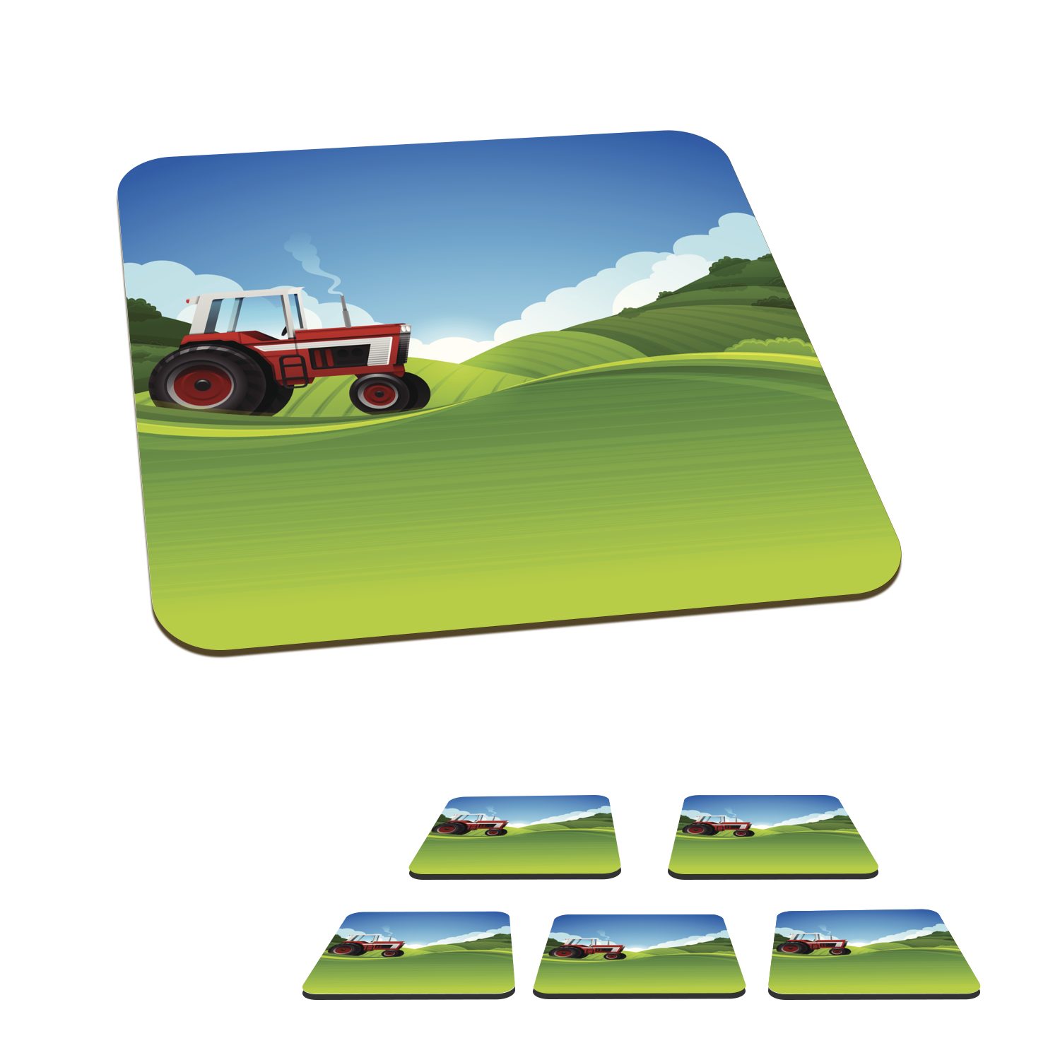 MuchoWow Glasuntersetzer Traktor - Gras - Luft, Zubehör für Gläser, 6-tlg., Glasuntersetzer, Tischuntersetzer, Korkuntersetzer, Untersetzer, Tasse | Getränkeuntersetzer