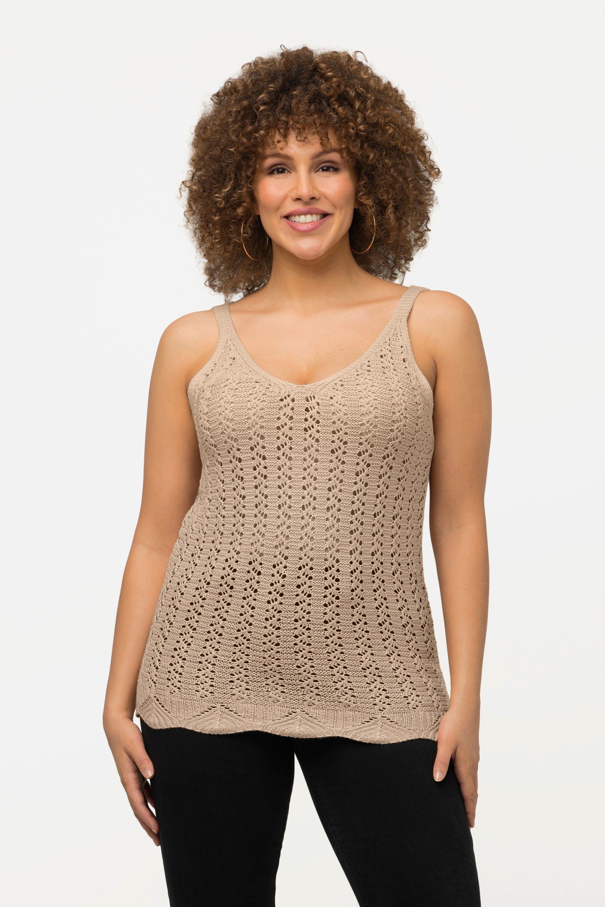 Ulla Popken Strickpullover Häkeltop V-Ausschnitt Spaghettiträger günstig online kaufen