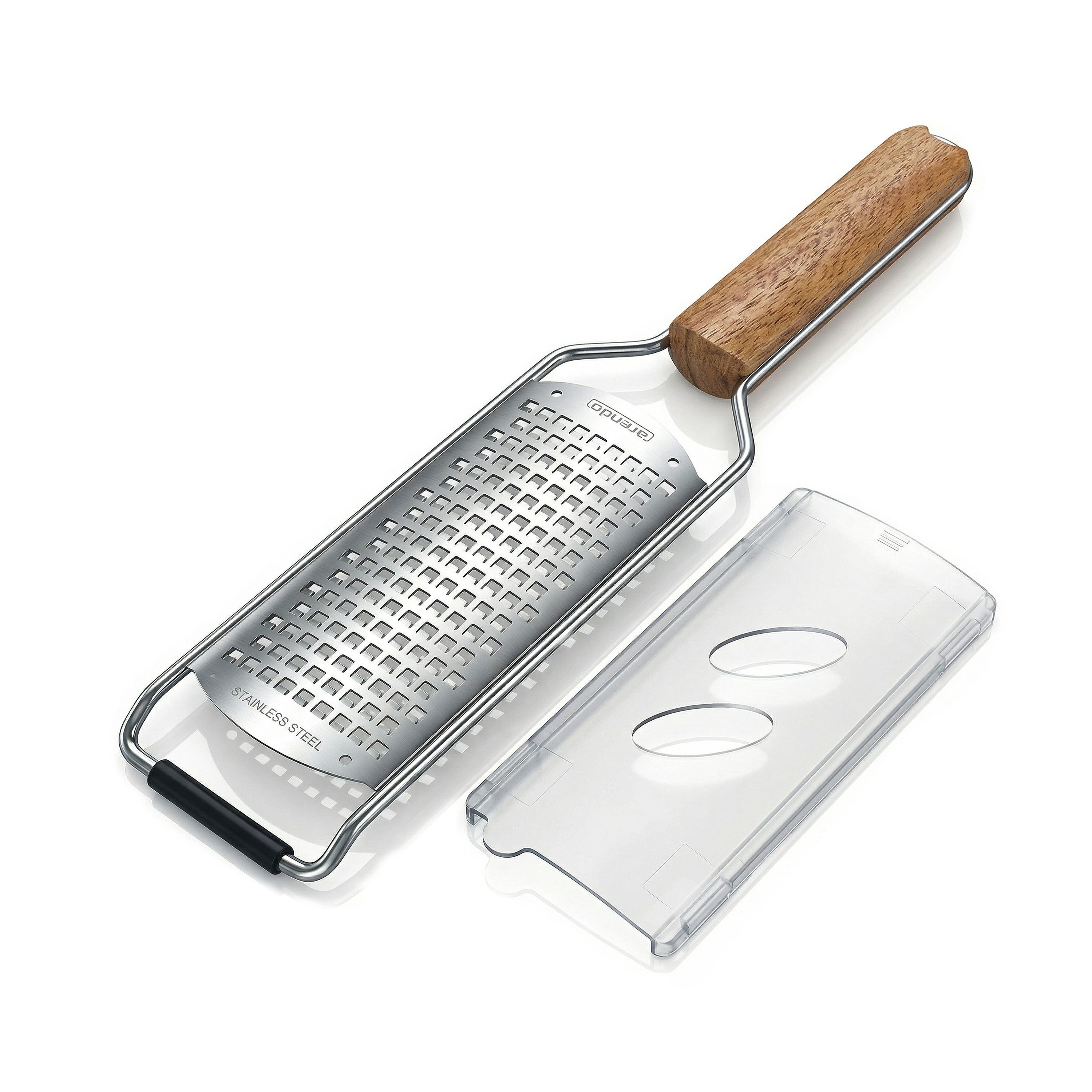 Arendo Multireibe Holzgriff Feinreibe für Zitronen, Parmesan, Muskat, Ingwer, Schokolade, Edelstahl, (2-St., Zesterreibe), Scharfe Edelstahlklinge, Schutzabdeckung, Antirutschfuß, Aufhängeloch