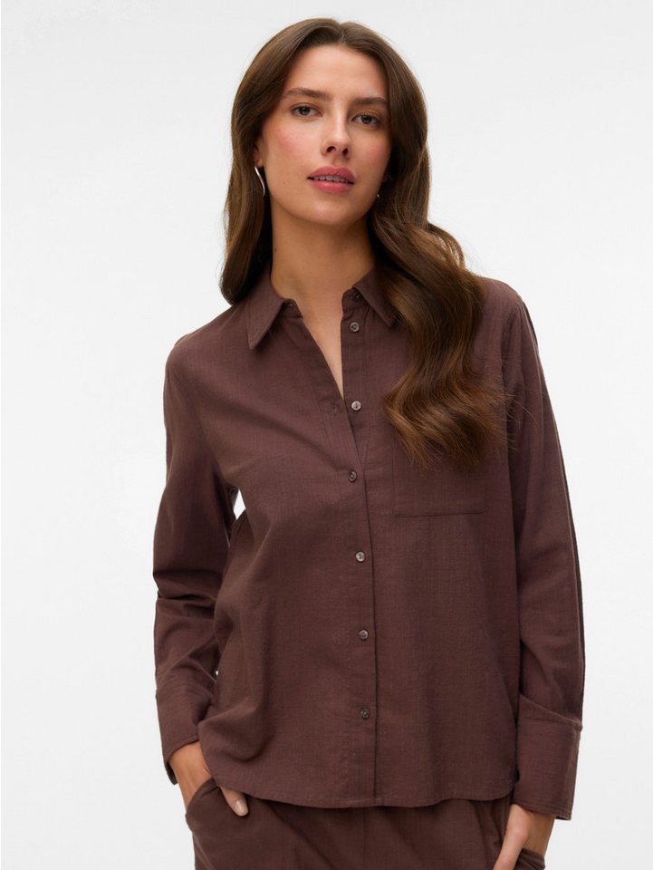 Vero Moda Langarmbluse VMCAIA LS SHIRT WVN NOOS Baumwollmischung, regular fit, mit Leinen
