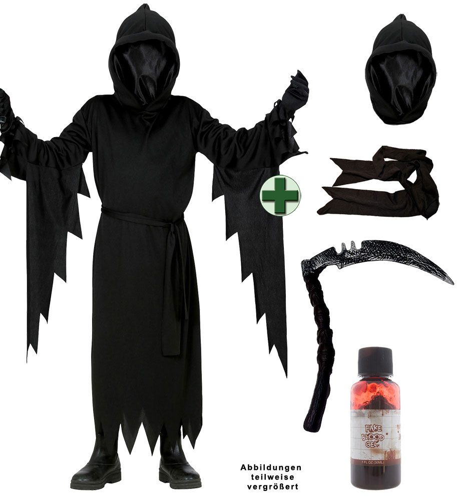 Karneval-Klamotten Kostüm Sensenmann Kinder Killer Jungen mit Luxus Sense, Grim Reaper Der Tod Halloweenkostüm Unisex Karneval Fasching