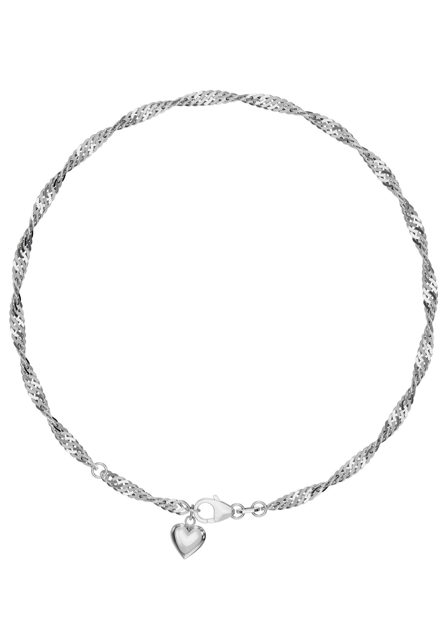 Firetti Fußkette mit Anhänger Schmuck Geschenk Silber 925 Körperschmuck Herz+LIEBE Singapurkette