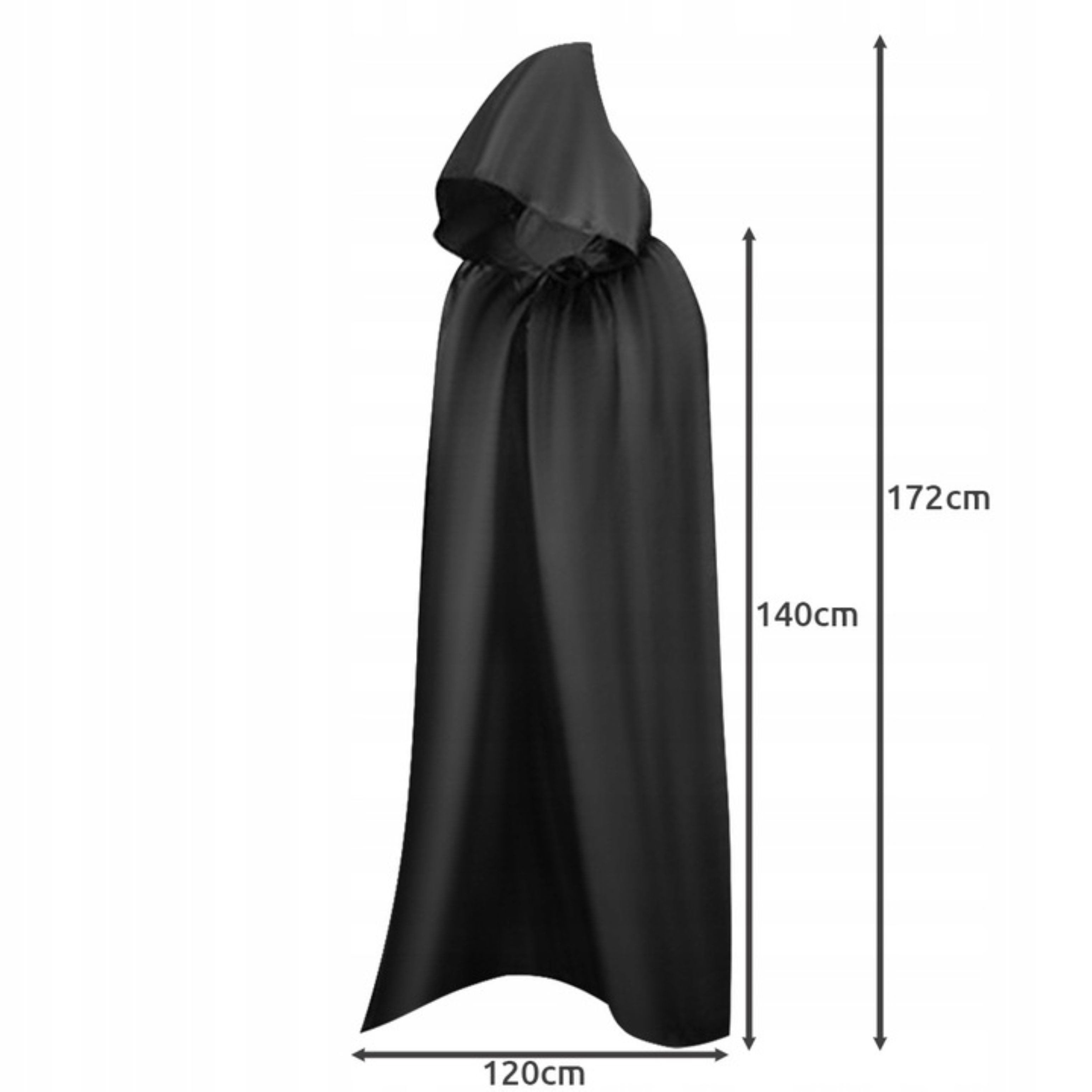 Festivalartikel Arzt-Kostüm Lange Umhang mit Kapuze 172cm, Halloween Kostüm Malatec Schwarz
