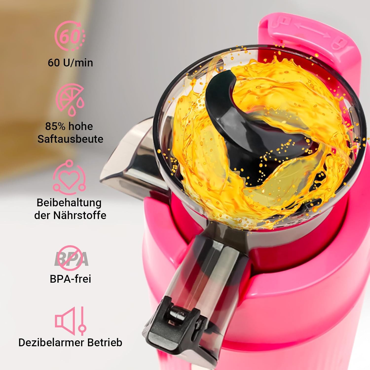 VENTRAY Slow Juicer Kleiner Ginnie Entsafter, kompakt und langsam, nährstoffreich, 100,00 W, Sicherheitsverriegelung