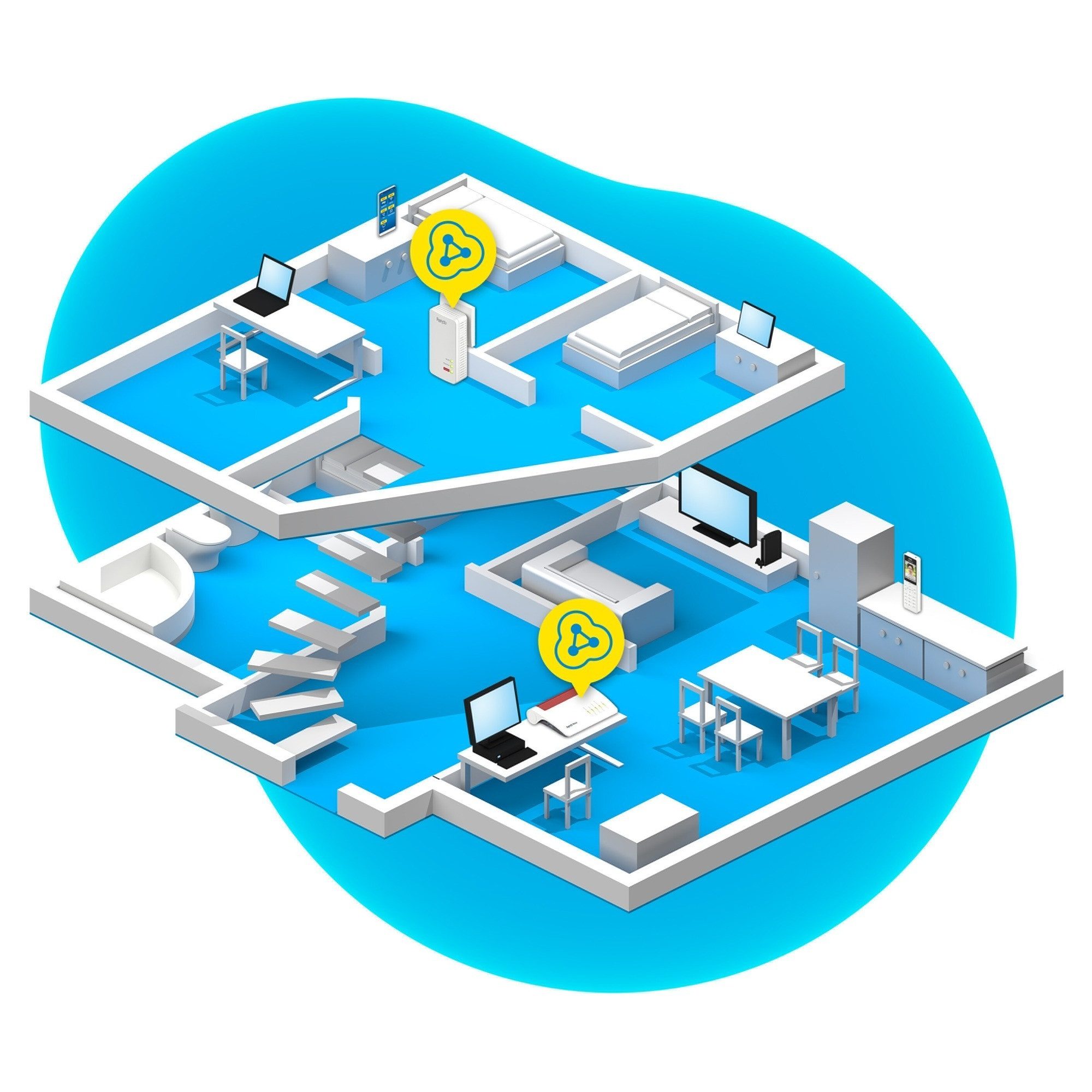 Fritz! FRITZ!Powerline 1260 Reichweitenverstärker, Powerline 1.200 MBit/s, Wi-Fi 5 Mesh bis 1.266 MBit/s, Gigabit-LAN – Bild 4 von 5