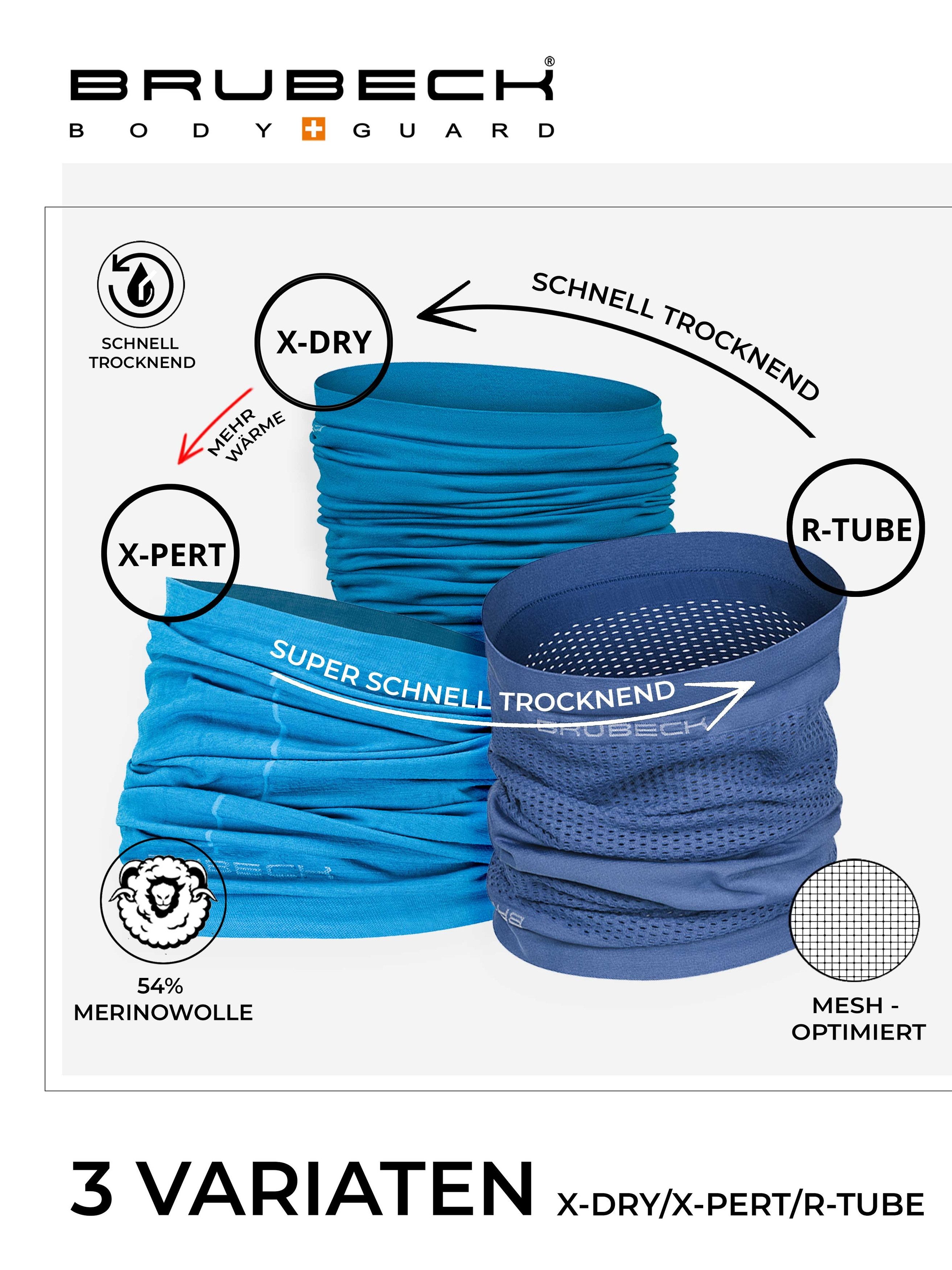 BRUBECK Loop R-Tube Schlauchtuch AIR-TUBE Damen Herren Atmungsaktiv KM10840, Halstuch Funktionstuch Schal Kopftuch Halswärmer Sturmhaube