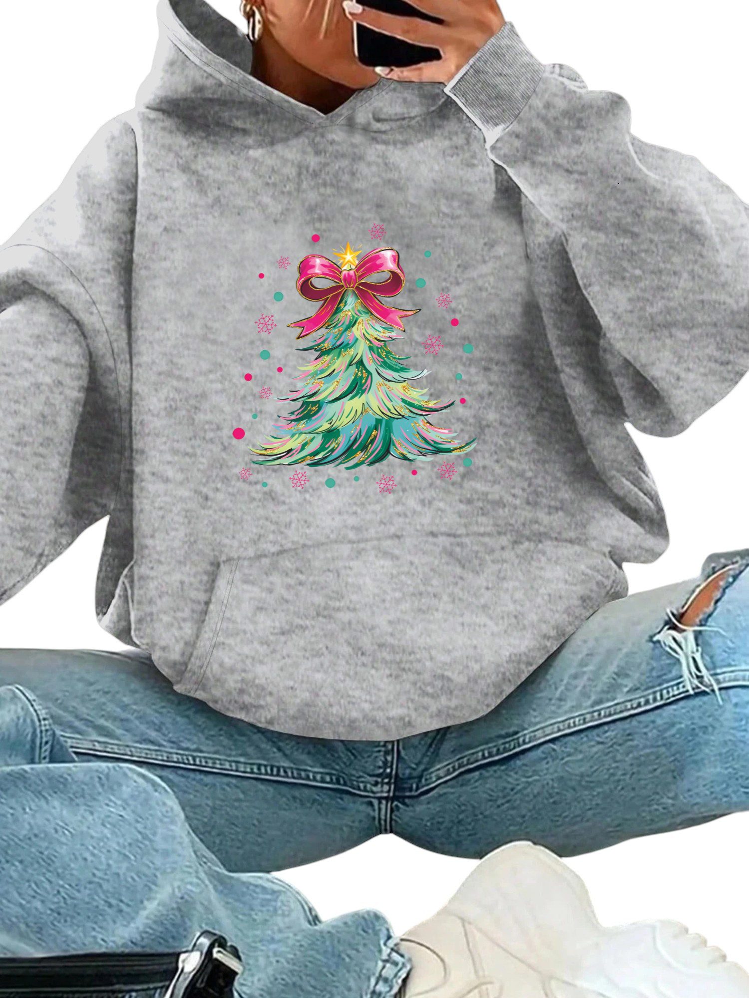 PYLIKE Hoodie Damen Festlich Wintermode Hoodie Fleecepullover mit Große Tas günstig online kaufen